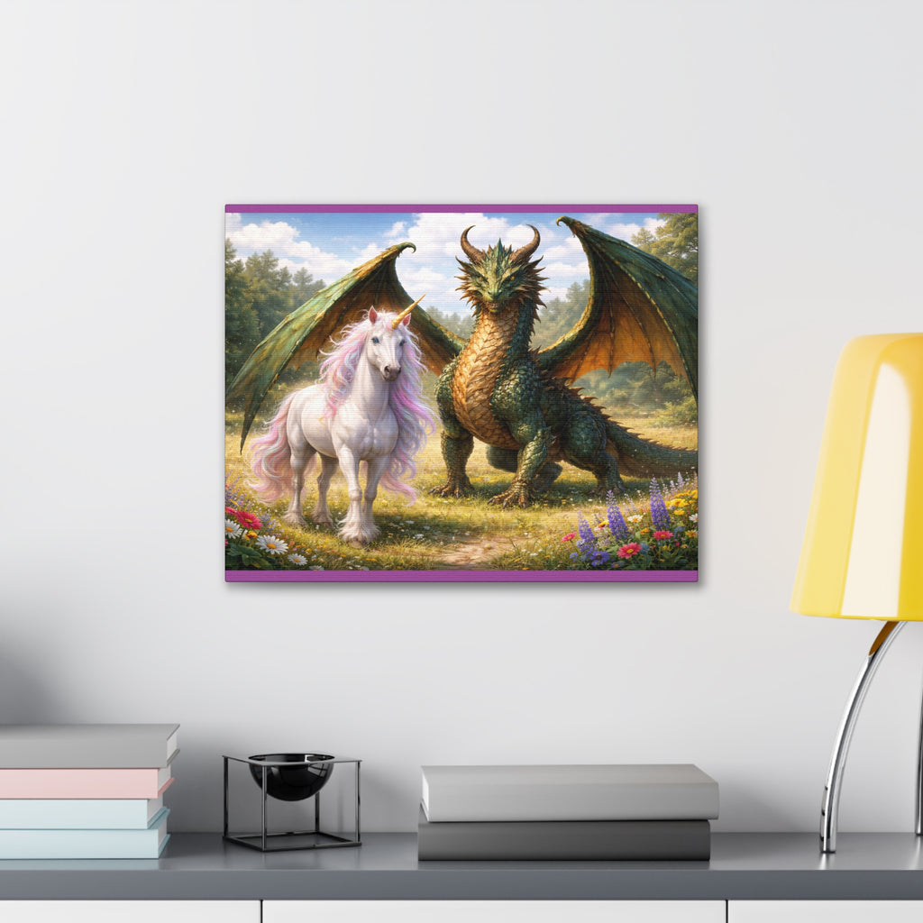 Dragon and Unicorn Canvas Wall Art — Fantasy Creature Print for Nursery, Kids’ Room & Fantasy Decor
