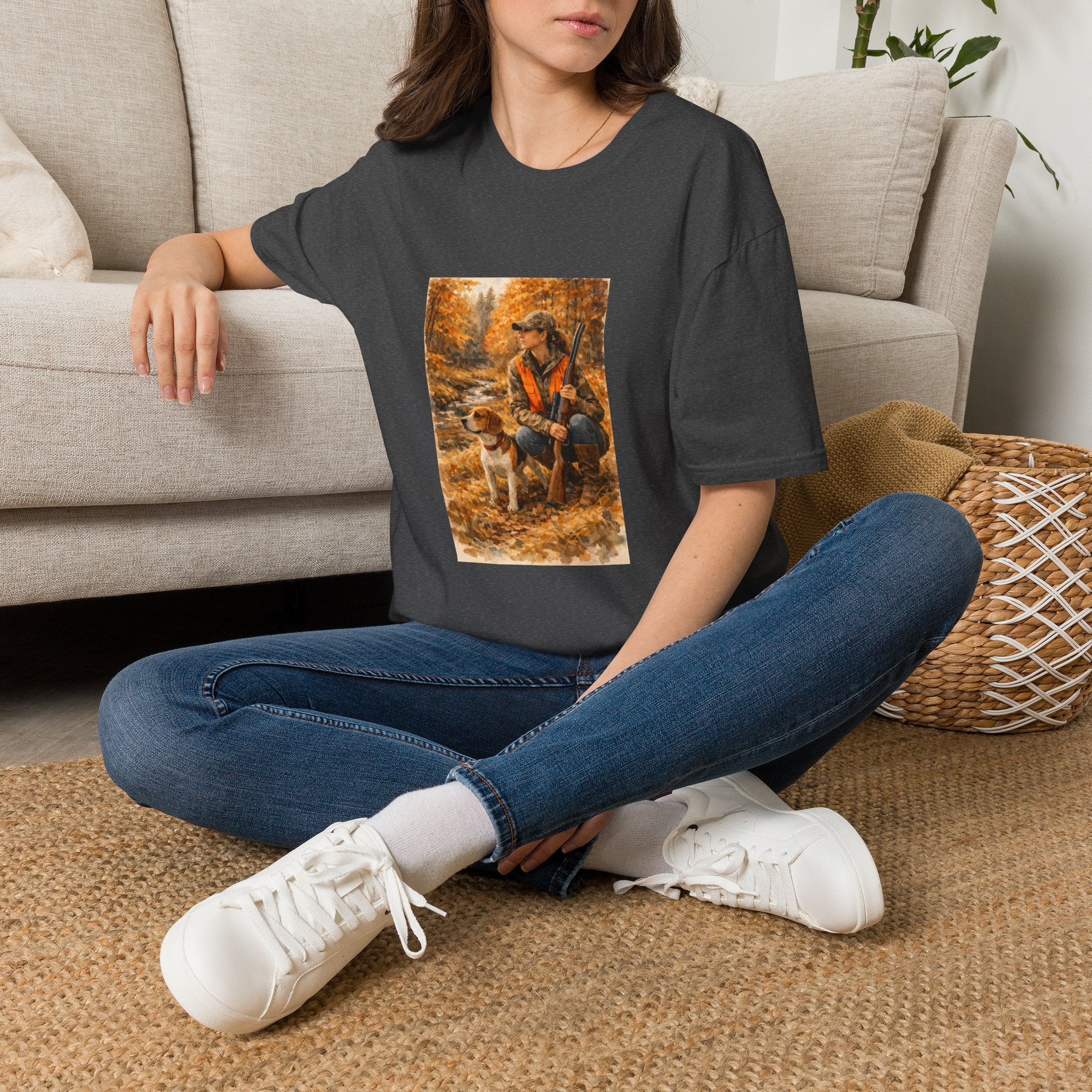 Hunting With Dog Tee — Autumn Camouflage Retriever Forest Shirt