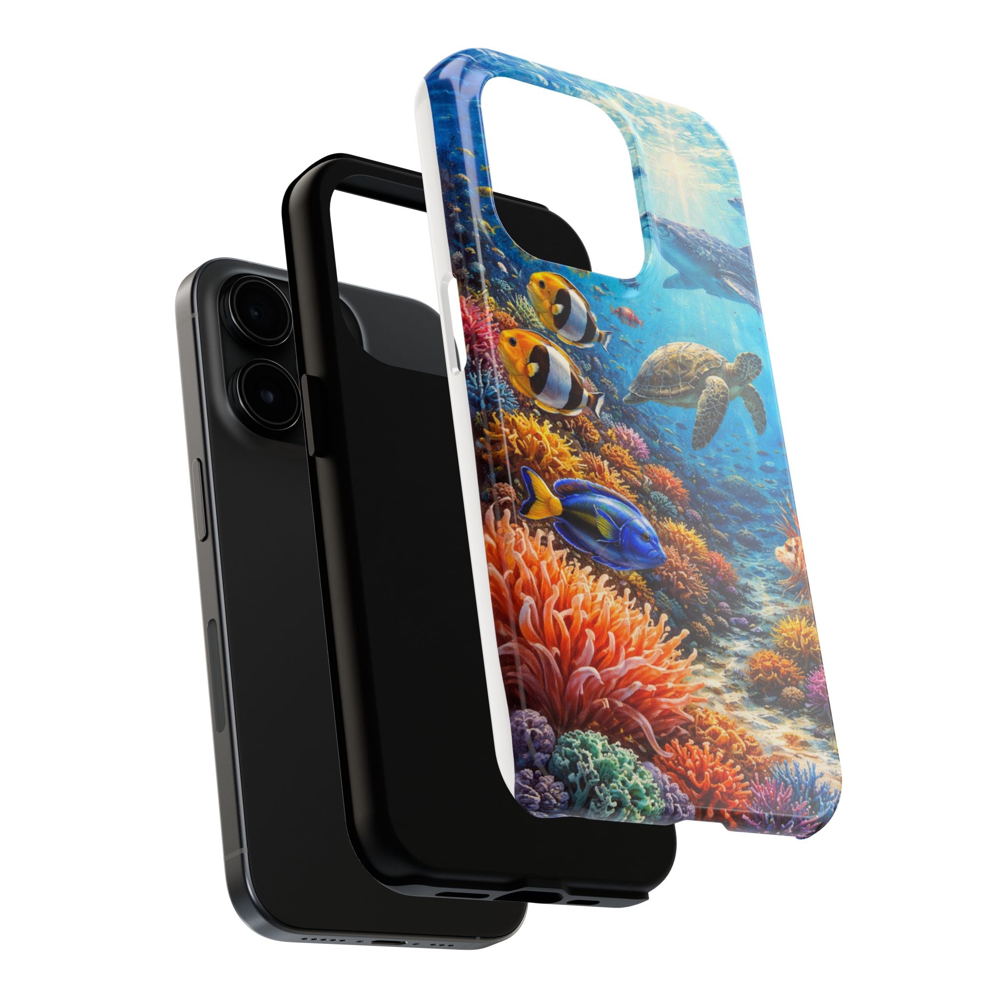 Ocean Reef Tough Phone Case — Colorful Sea Turtle & Tropical Fish Design