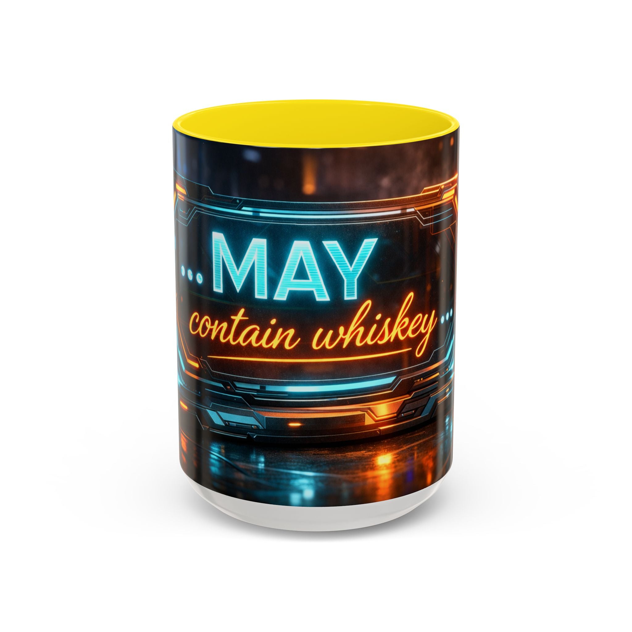 Coffee Mug — Neon Sign “May Contain Whiskey” Accent Mug (11/15 oz)
