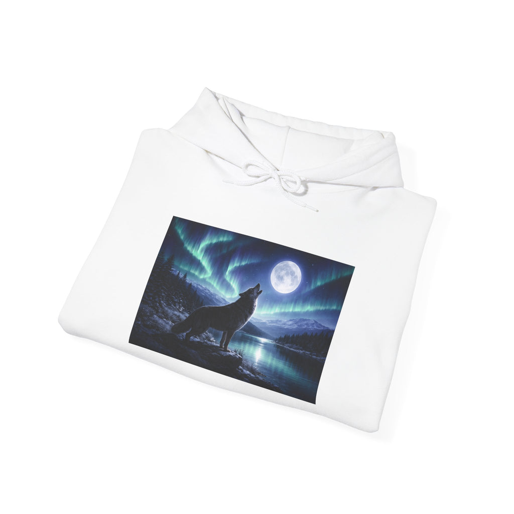 Wolf Howl Hoodie — Northern Lights Moonlight Graphic Sweatshirt