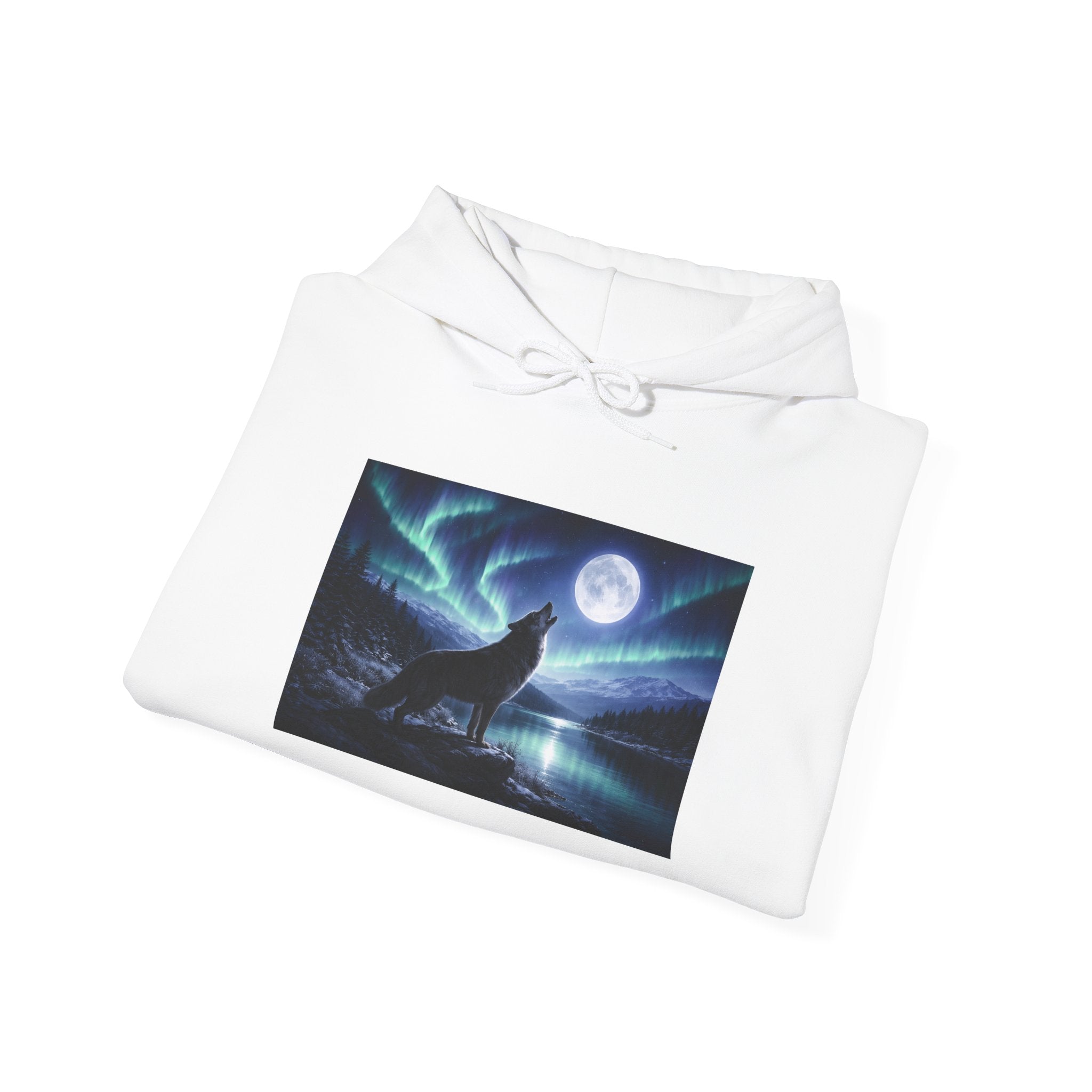 Wolf Howl Hoodie — Northern Lights Moonlight Graphic Sweatshirt