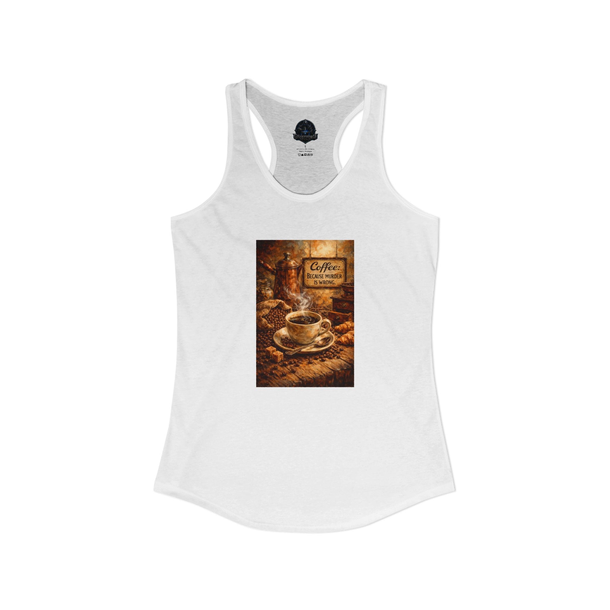 Women's Ideal Racerback Tank - "Coffee B/c Murder is wrong"