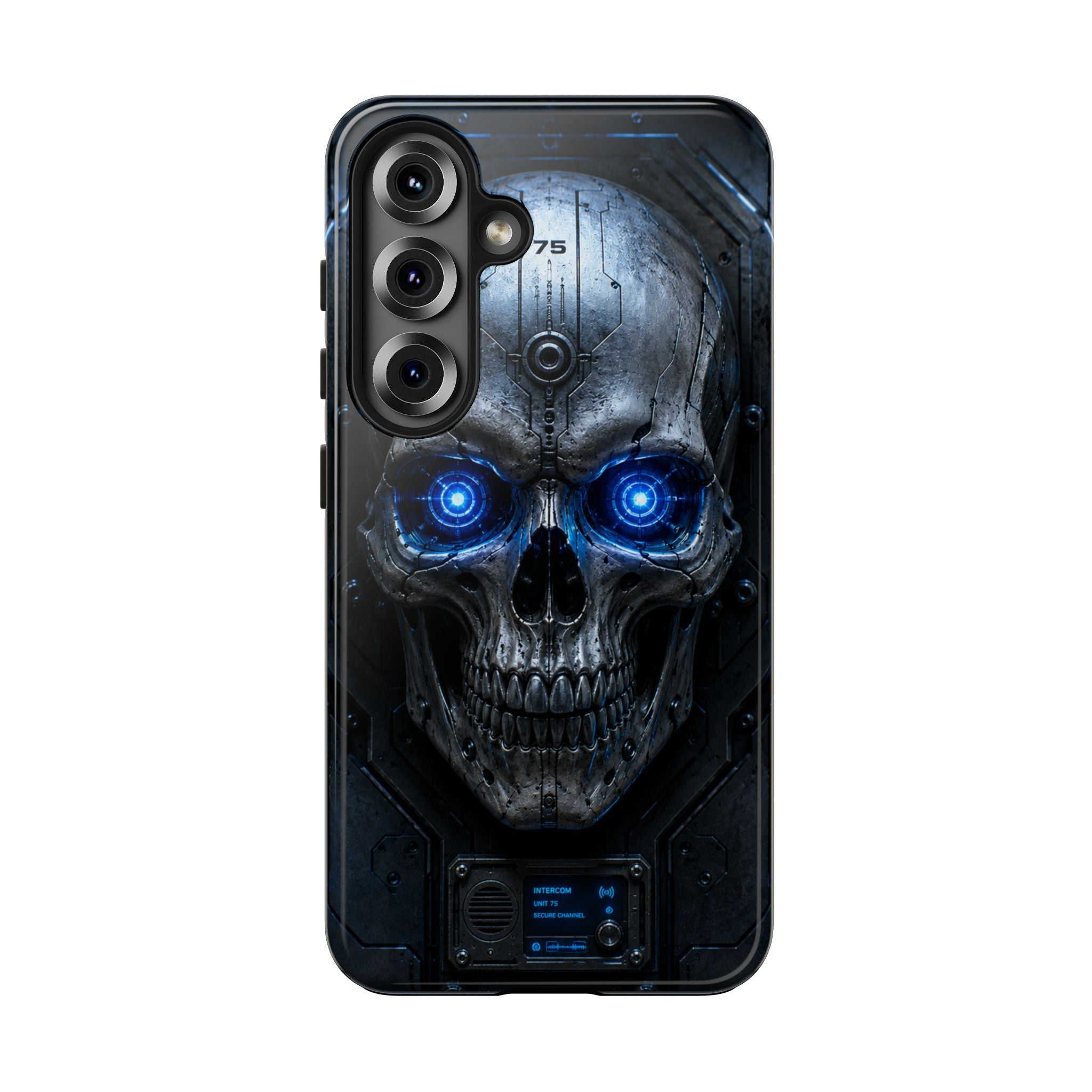 Cyber Skull Tough Phone Case — Blue LED Scary Robot Skull iPhone Case