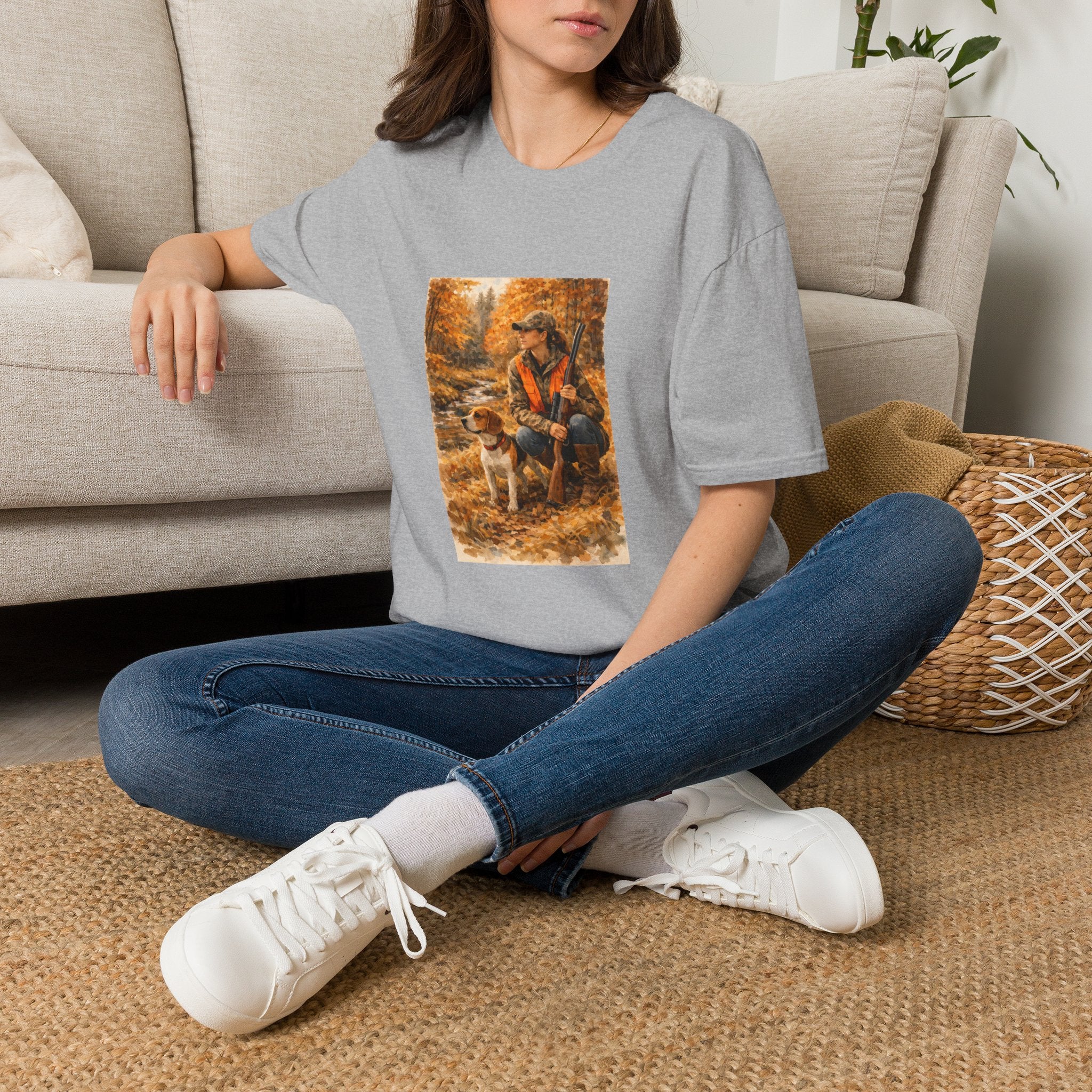 Hunting With Dog Tee — Autumn Camouflage Retriever Forest Shirt
