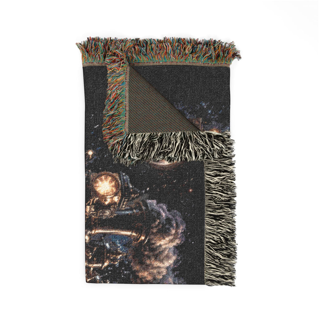 Galaxy Night Train Woven Blanket — Cosmic Steam Engine Throw