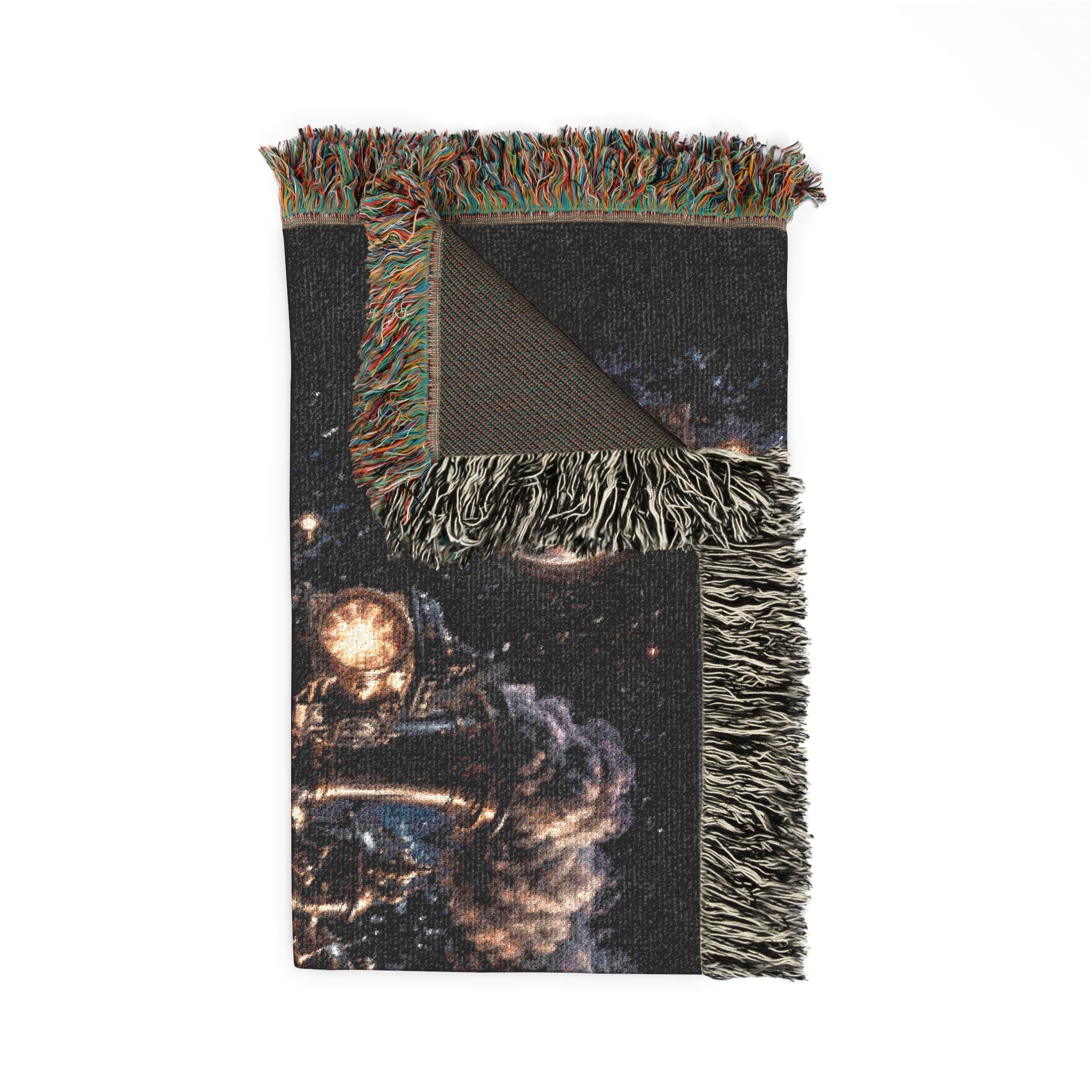 Galaxy Night Train Woven Blanket — Cosmic Steam Engine Throw