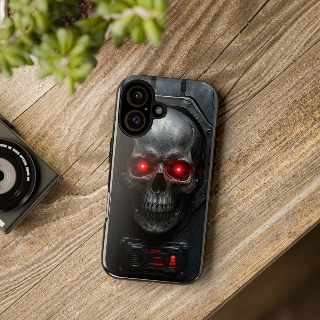Skull Sentinel Phone Case — Red-Eyed Tactical Skull Protective Case