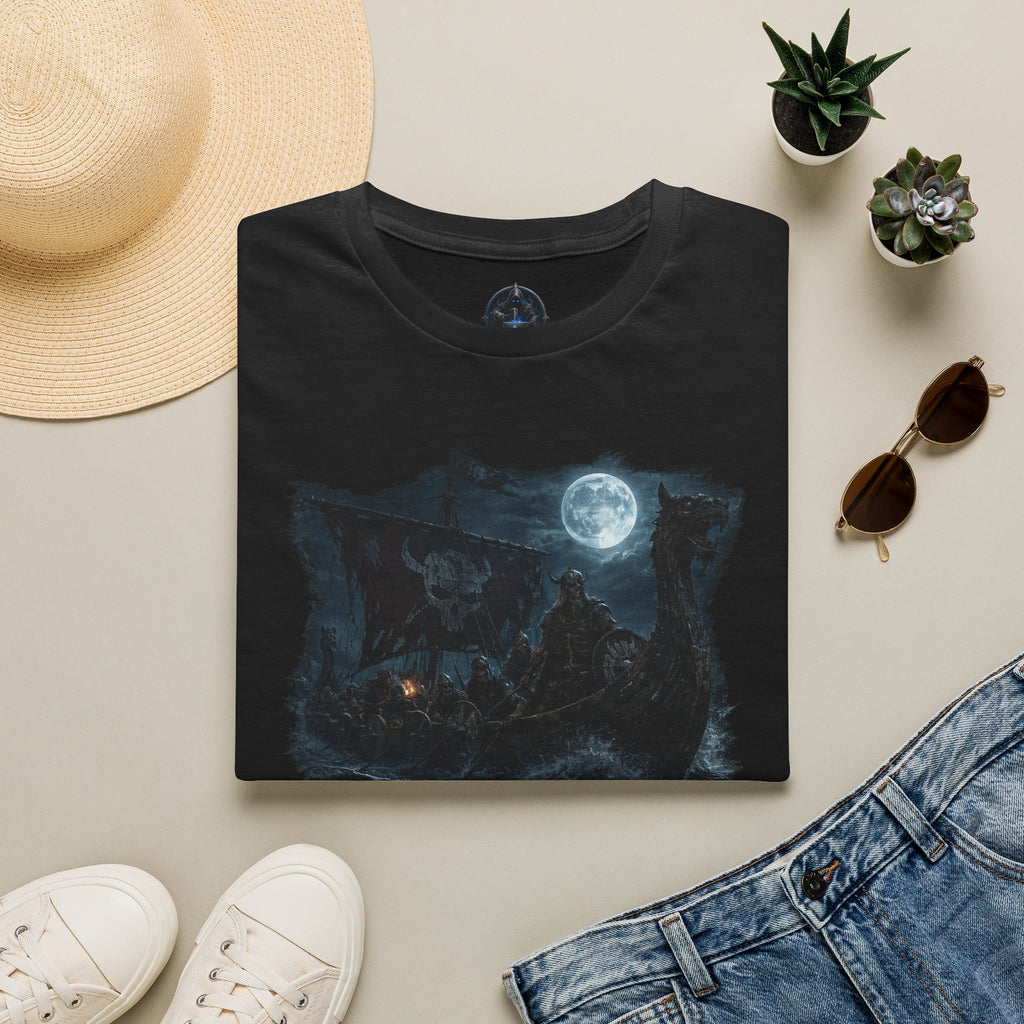 Moonlit Viking Ghost Ship T-Shirt — Nordic Fantasy Graphic Tee