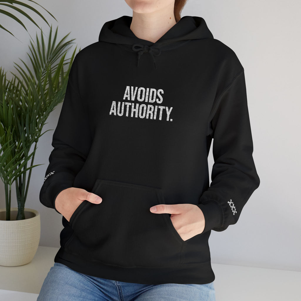 Avoids Authority Hoodie — Rebellious Embroidered Pullover