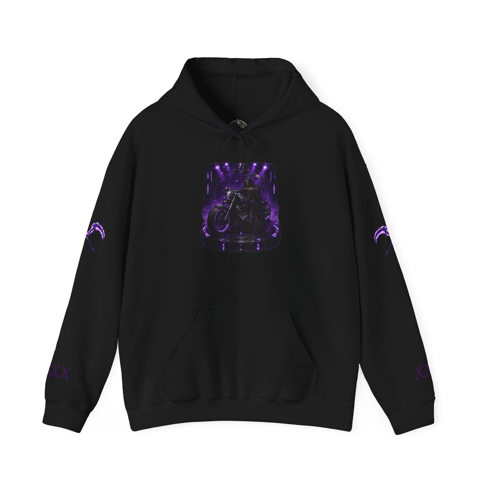 Premium Dark Rider Crew Hoodie — Purple Skull Motorcycle Biker Pullover