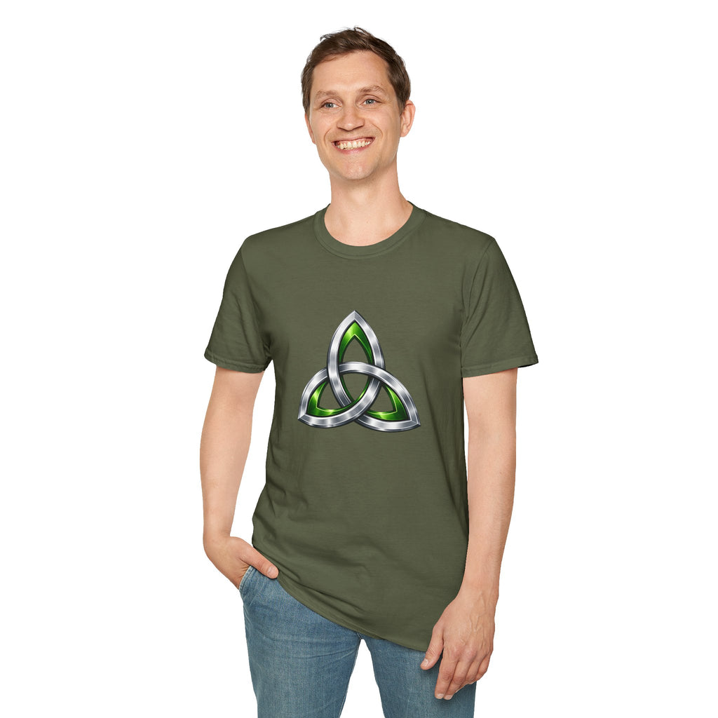 Celtic Trinity Knot T-Shirt — Metallic Green Triquetra Design