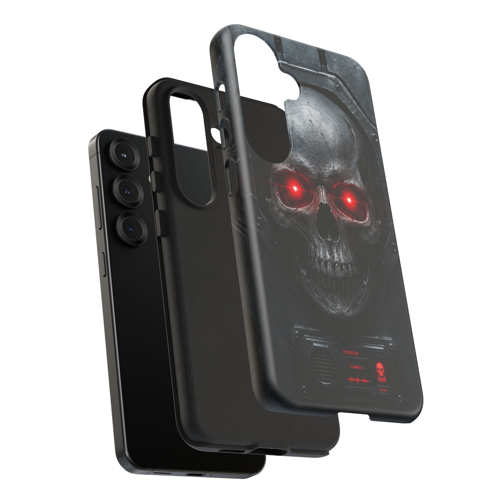 Skull Sentinel Phone Case — Red-Eyed Tactical Skull Protective Case
