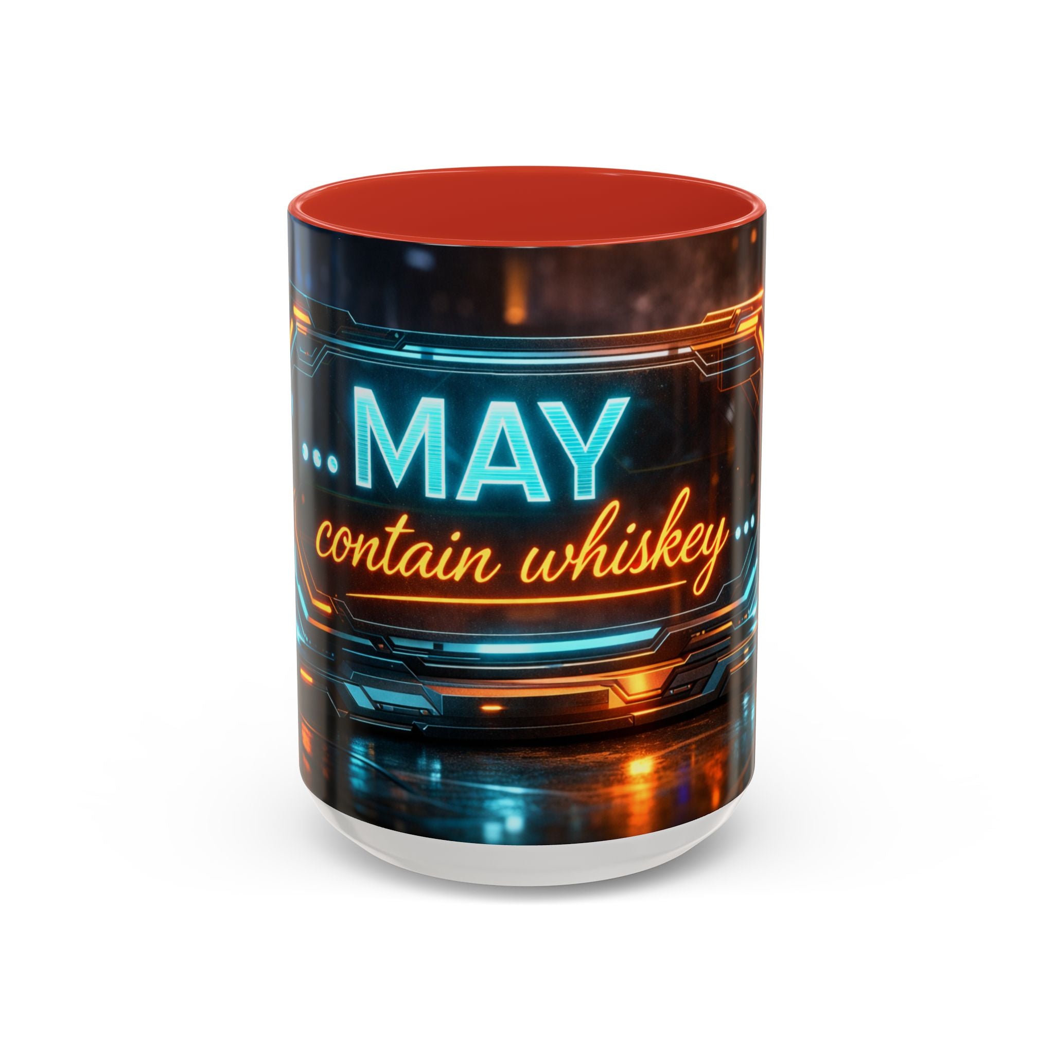 Coffee Mug — Neon Sign “May Contain Whiskey” Accent Mug (11/15 oz)