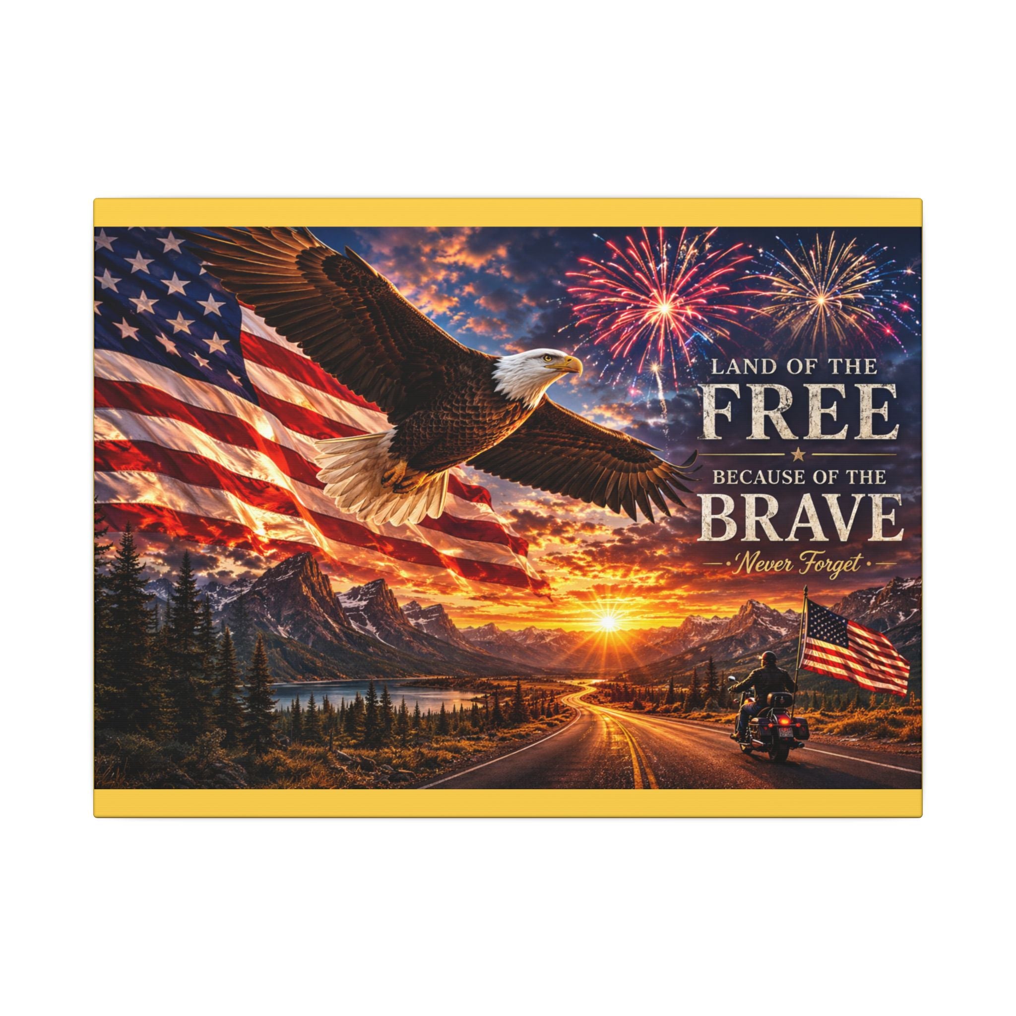 Patriotic Eagle Canvas Wall Art — “Land of the Free Because of the Brave” Matte Stretched Print