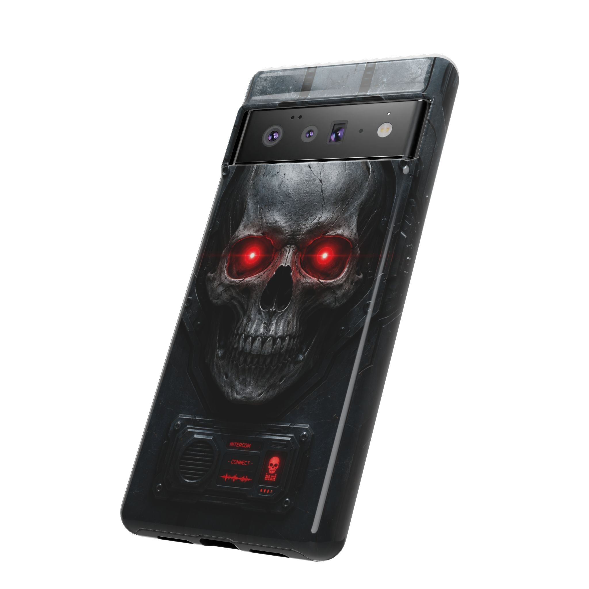 Skull Sentinel Phone Case — Red-Eyed Tactical Skull Protective Case