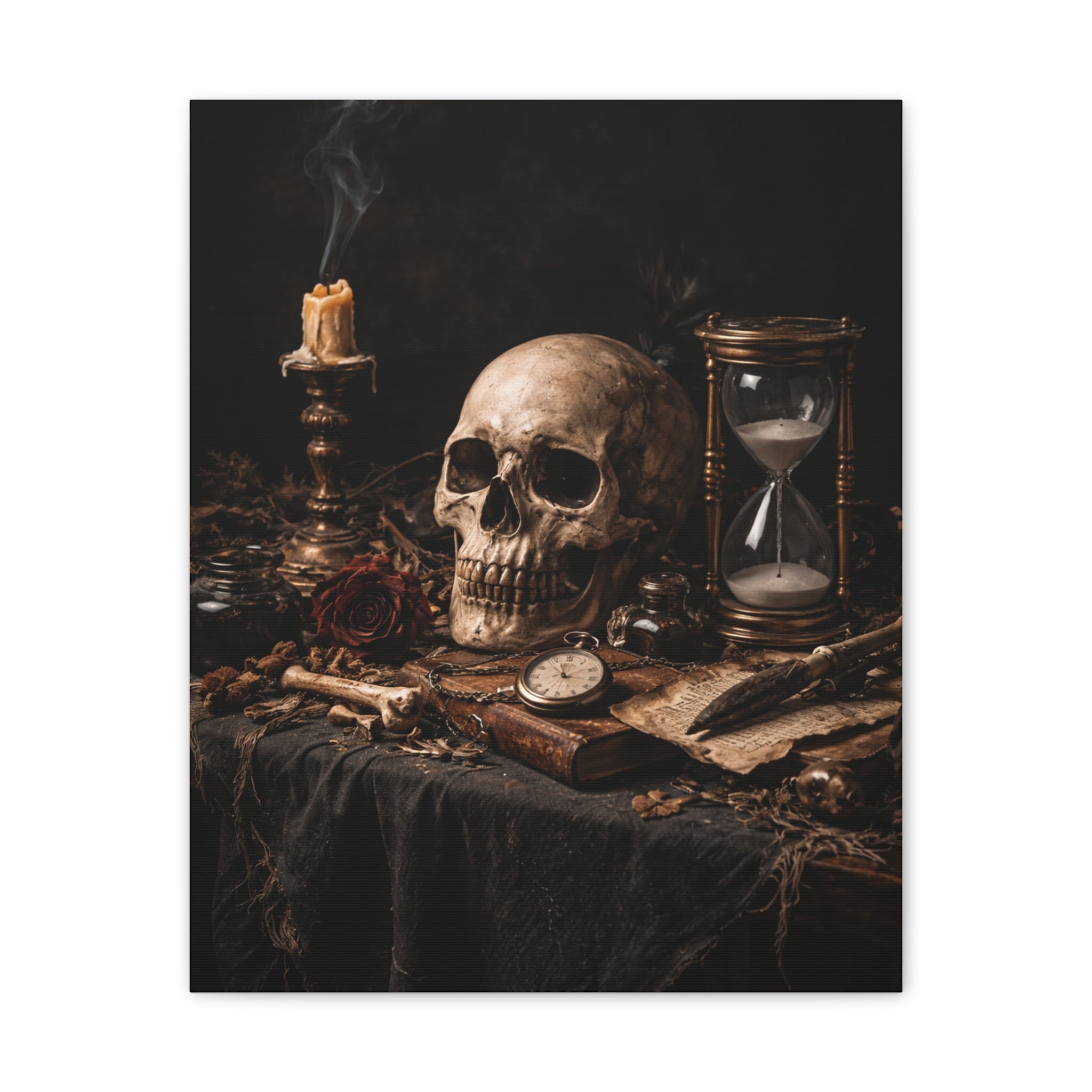 Memento Mori - Still Life Canvas — Skull, Hourglass & Candle Wall Art