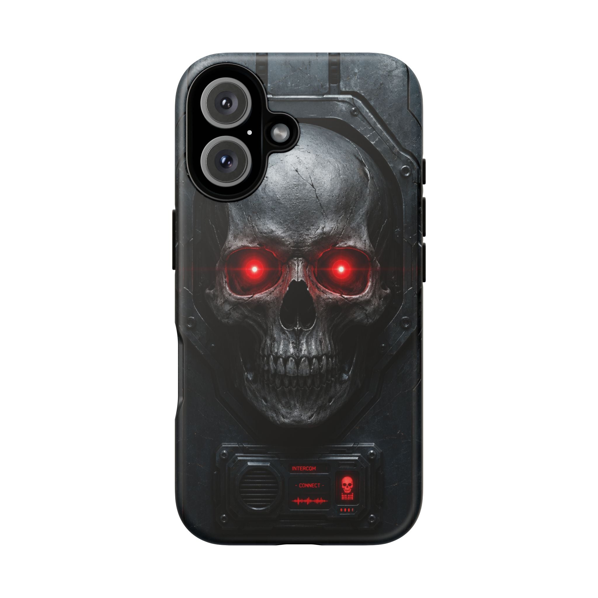 Skull Sentinel Phone Case — Red-Eyed Tactical Skull Protective Case