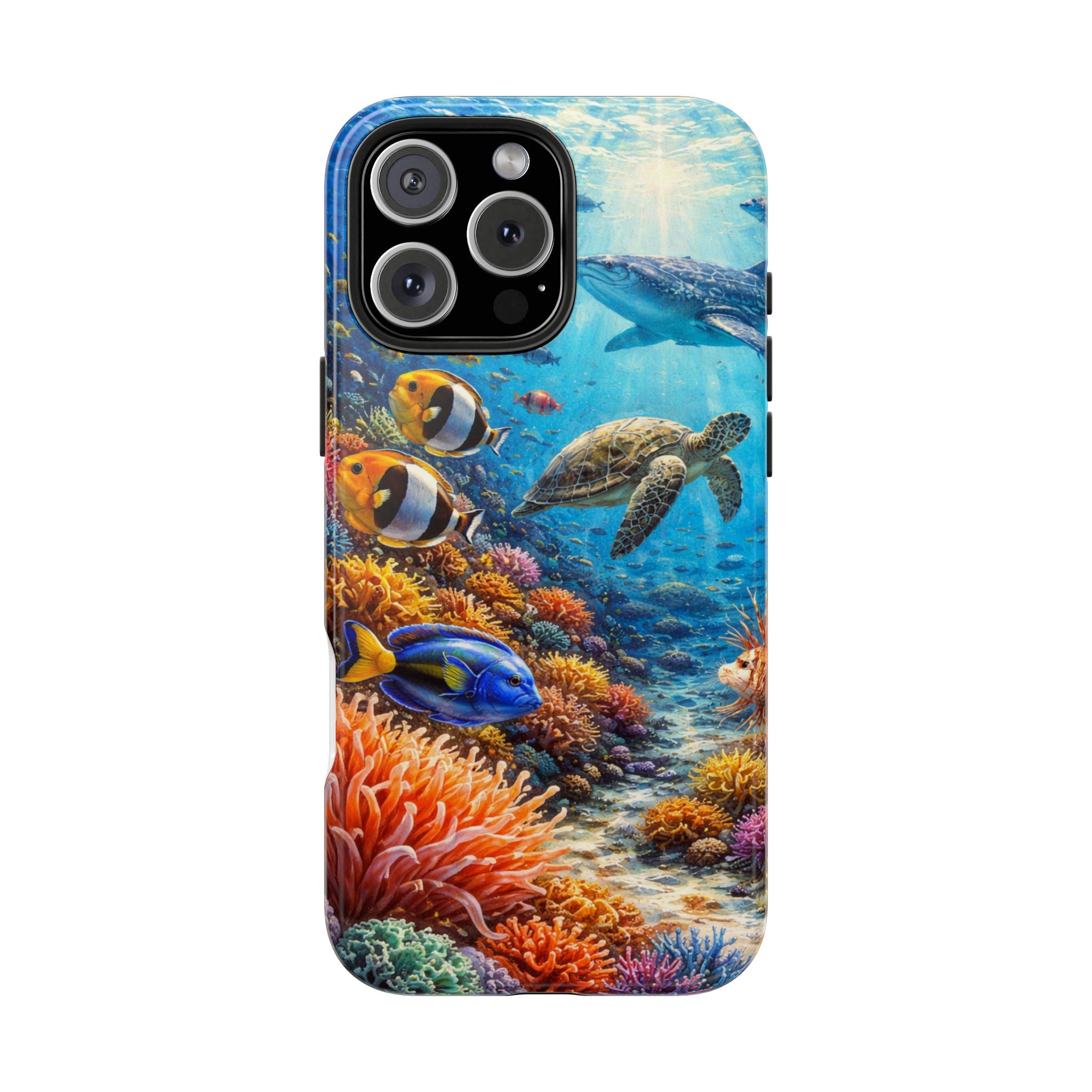 Ocean Reef Tough Phone Case — Colorful Sea Turtle & Tropical Fish Design