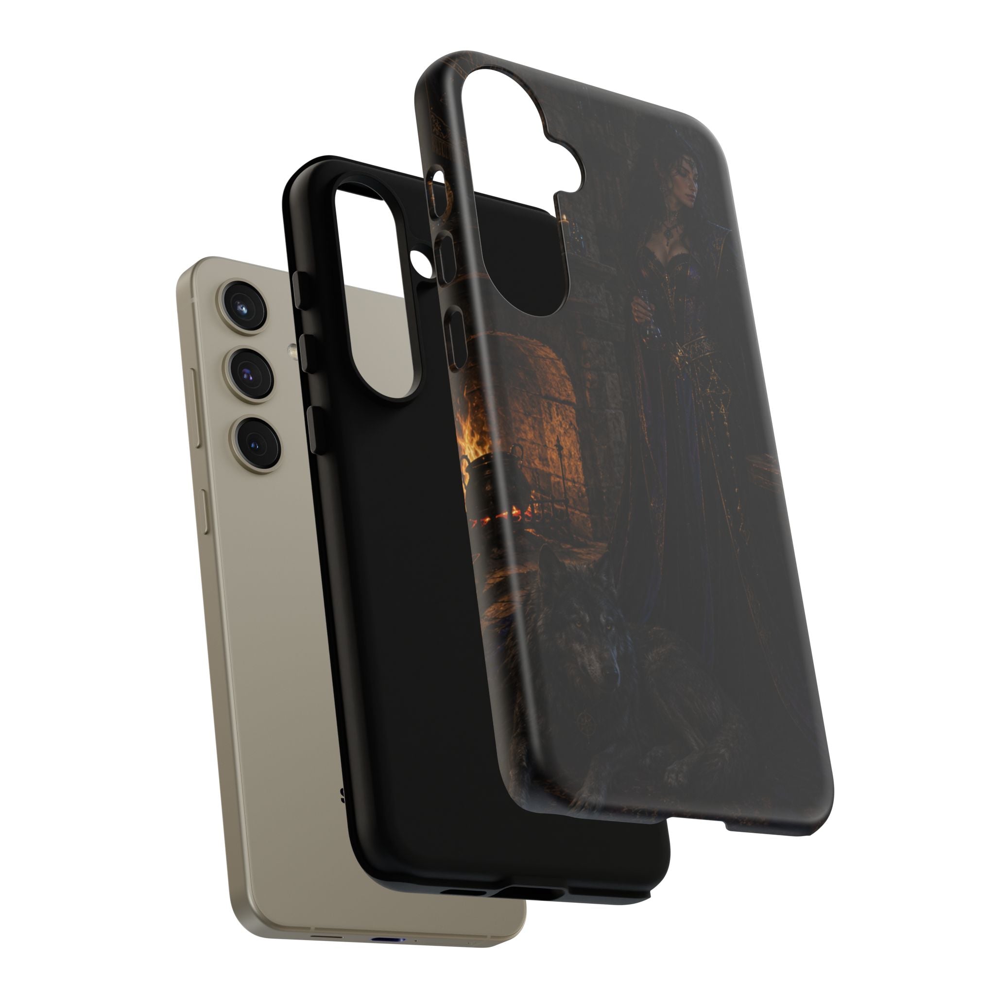 Gothic Witch Phone Case — Dark Fantasy Wolf & Fireplace Tough Case
