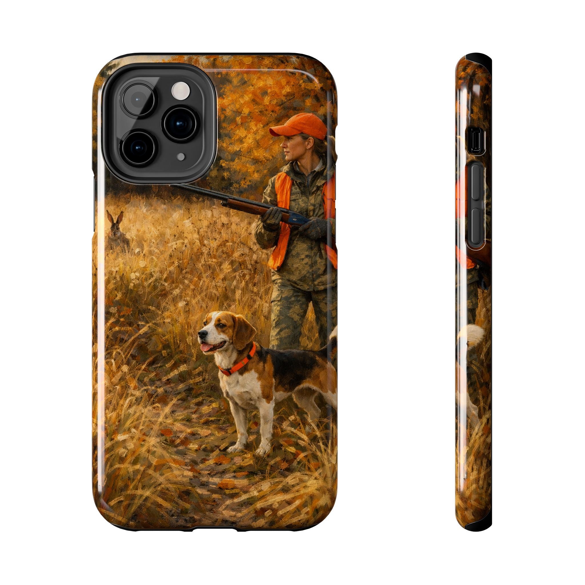 Hunting Scene Tough Phone Case — Hunter & Beagle Autumn Field Protective Cover