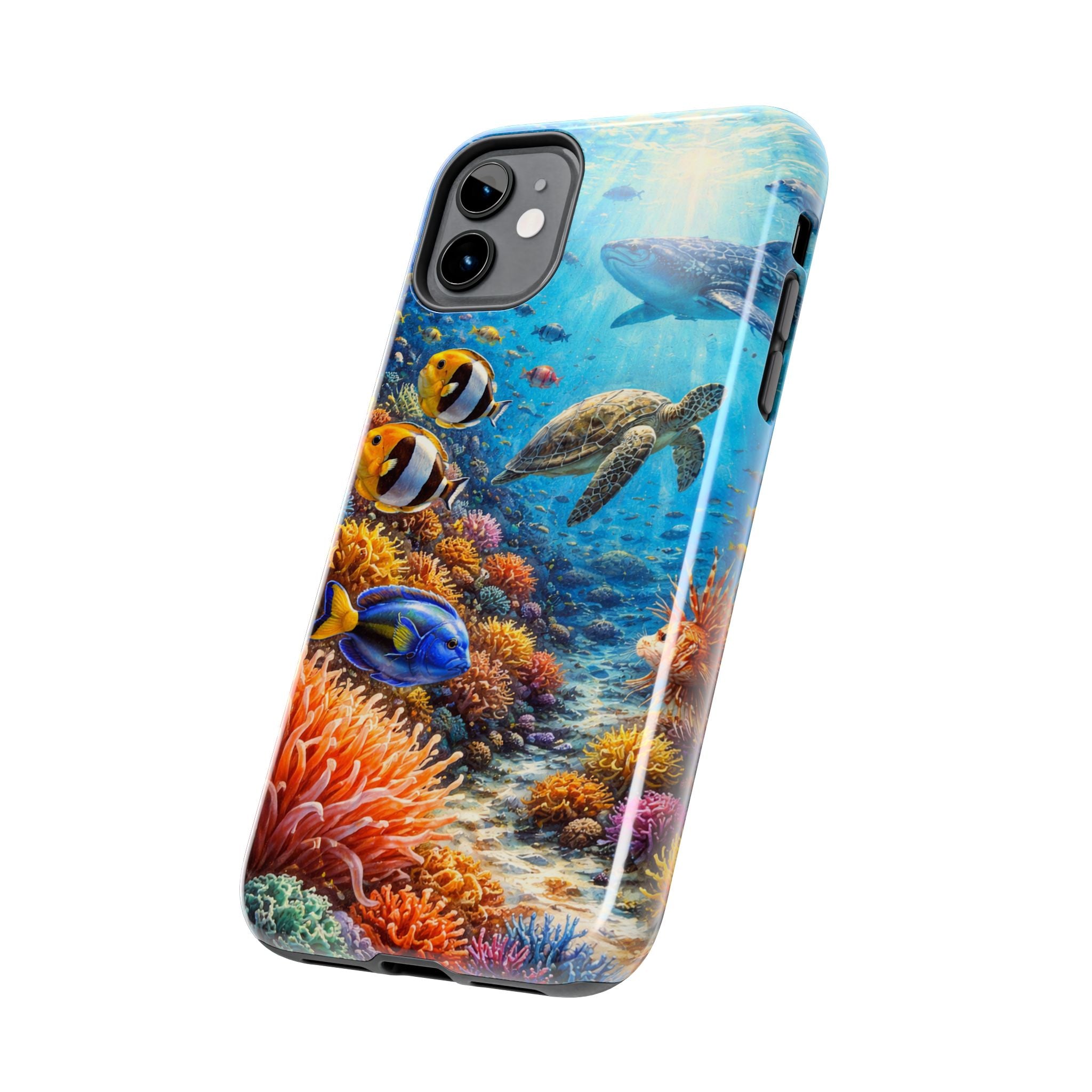 Ocean Reef Tough Phone Case — Colorful Sea Turtle & Tropical Fish Design