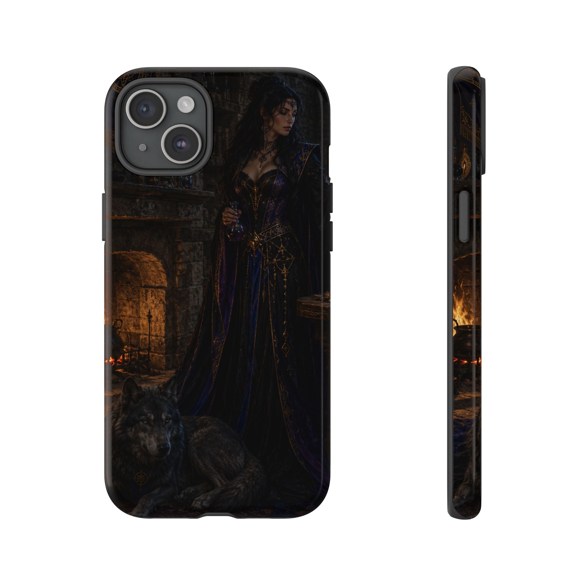 Gothic Witch Phone Case — Dark Fantasy Wolf & Fireplace Tough Case
