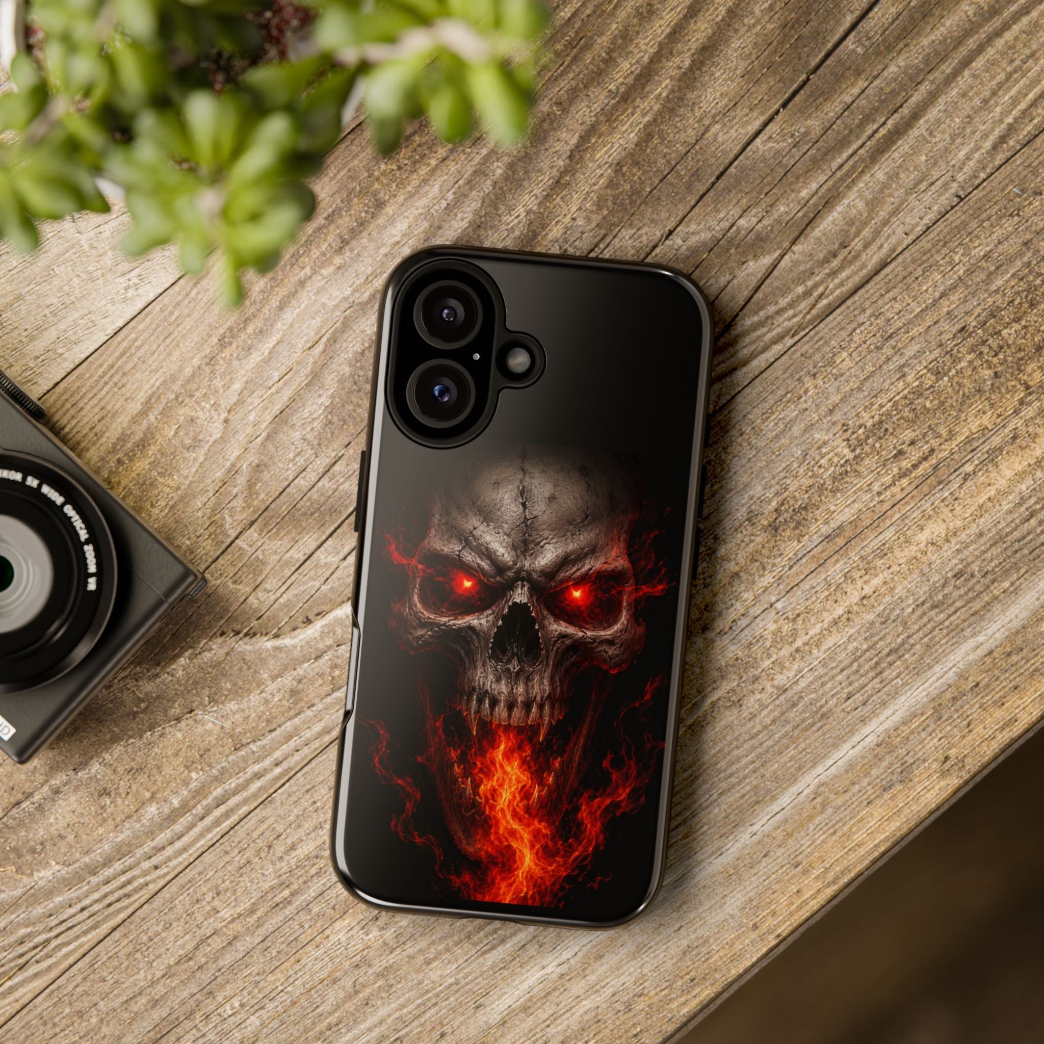 Flaming Skull Tough Case — Heavy-Duty Phone Case with Red-Eye Skull Design