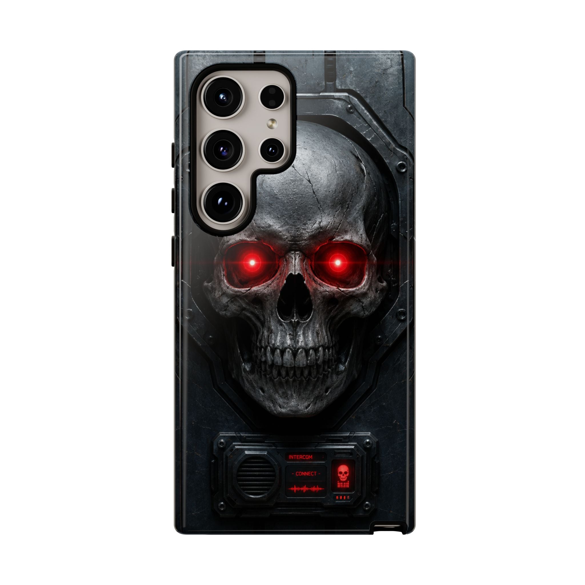 Skull Sentinel Phone Case — Red-Eyed Tactical Skull Protective Case