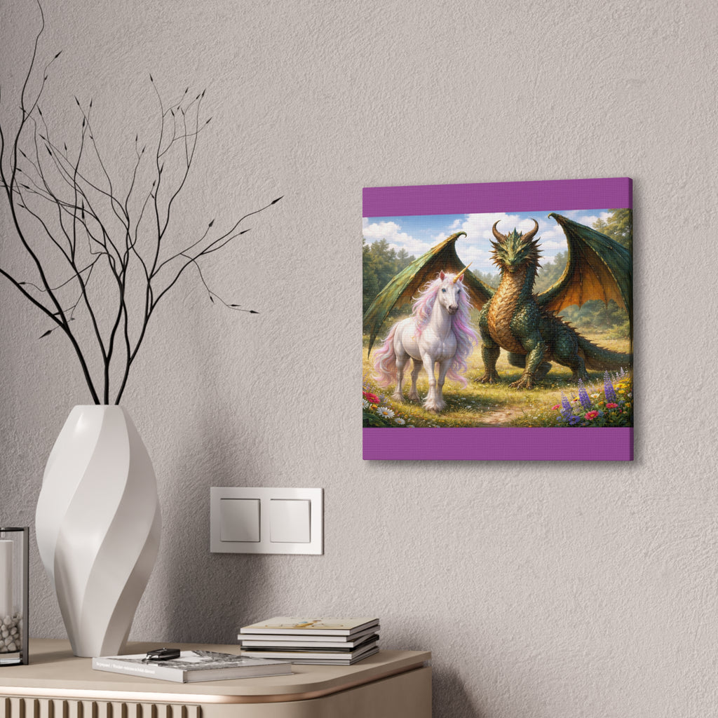 Dragon and Unicorn Canvas Wall Art — Fantasy Creature Print for Nursery, Kids’ Room & Fantasy Decor