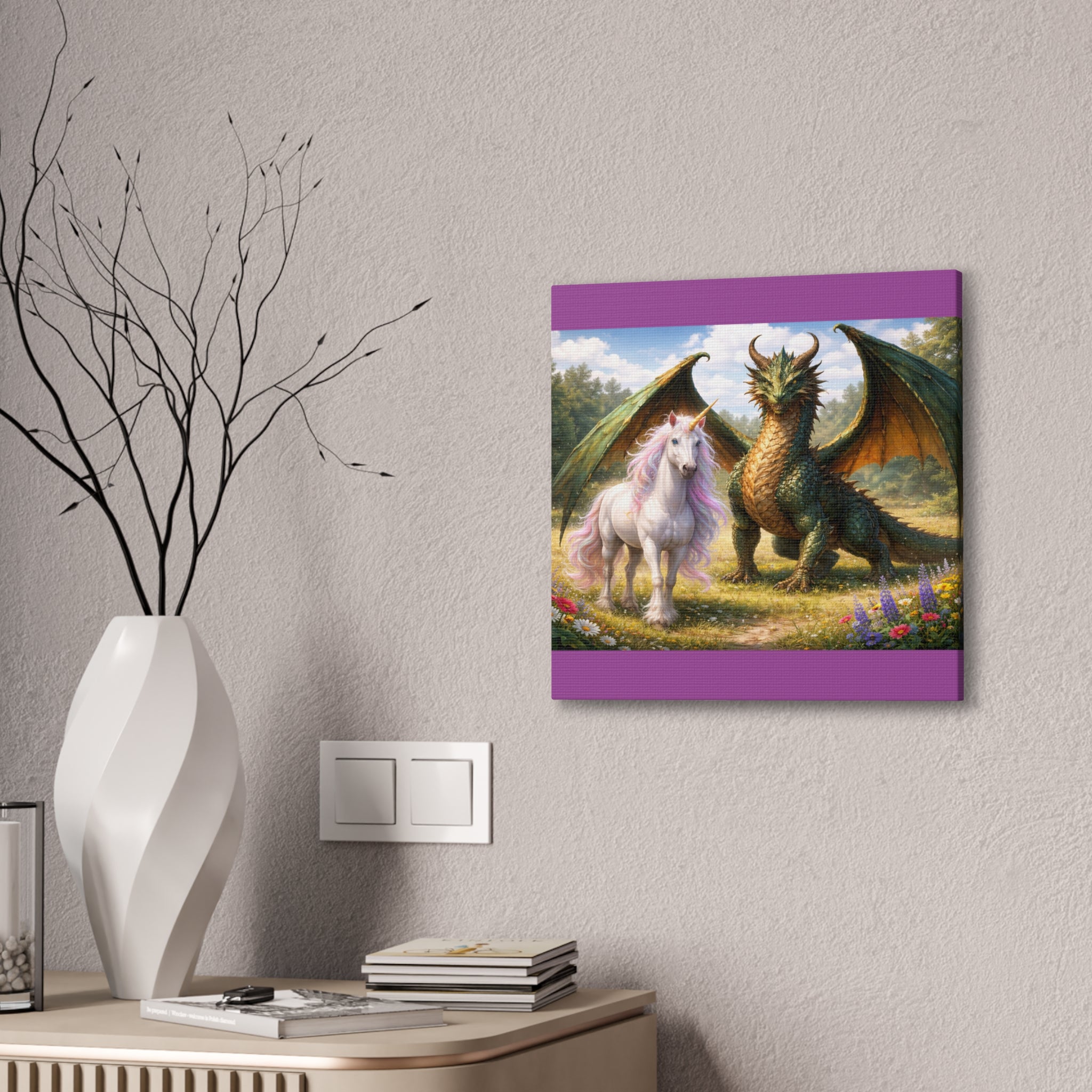 Dragon and Unicorn Canvas Wall Art — Fantasy Creature Print for Nursery, Kids’ Room & Fantasy Decor