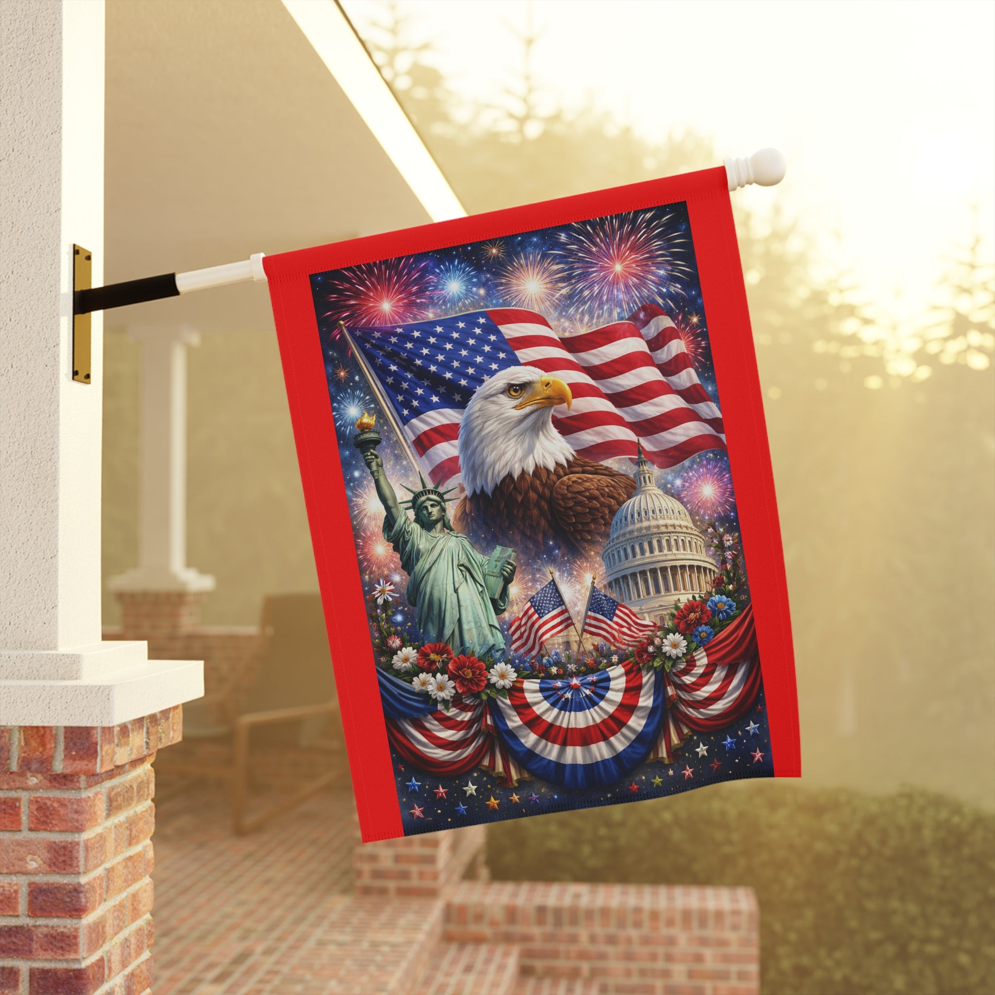 Patriotic Eagle Garden Flag — American Flag, Statue of Liberty & Capitol Yard Banner