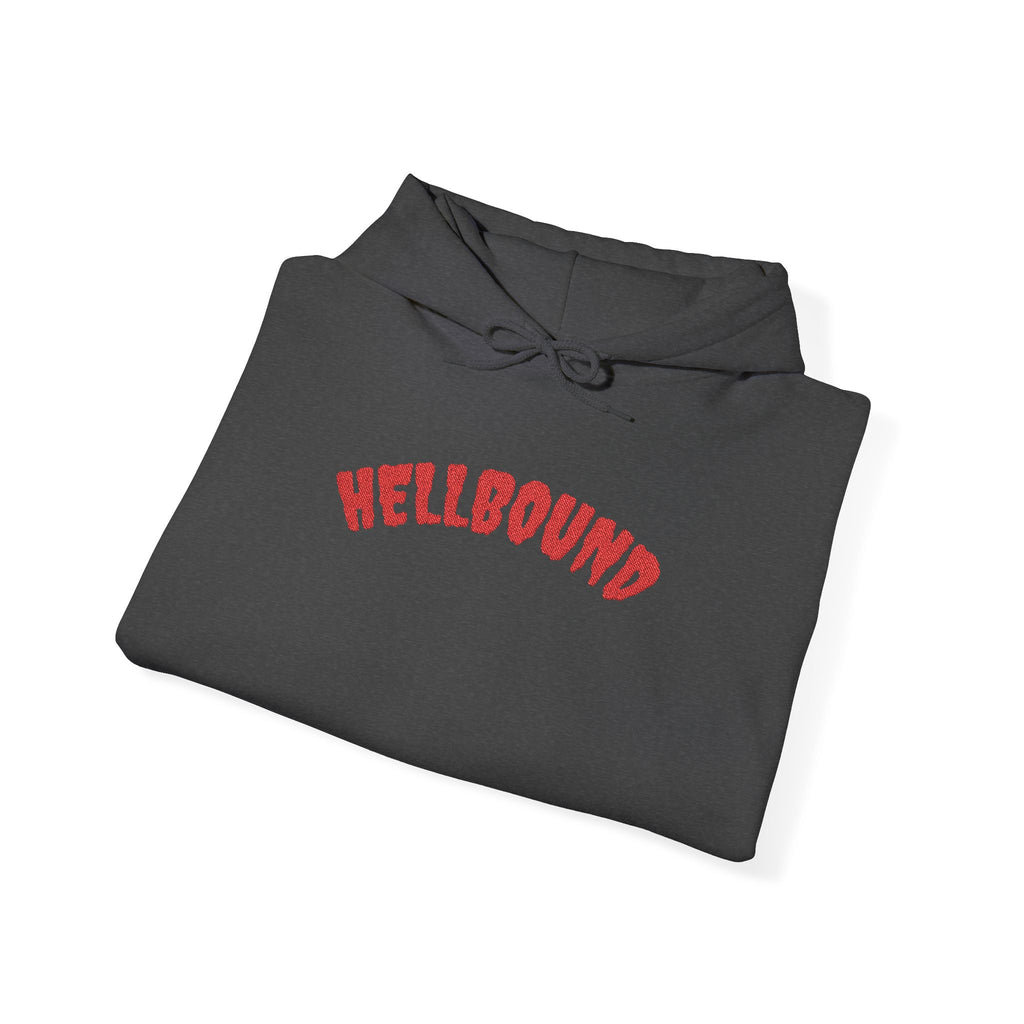 Hellbound Hoodie — Gothic Red Script Embroidered Pullover