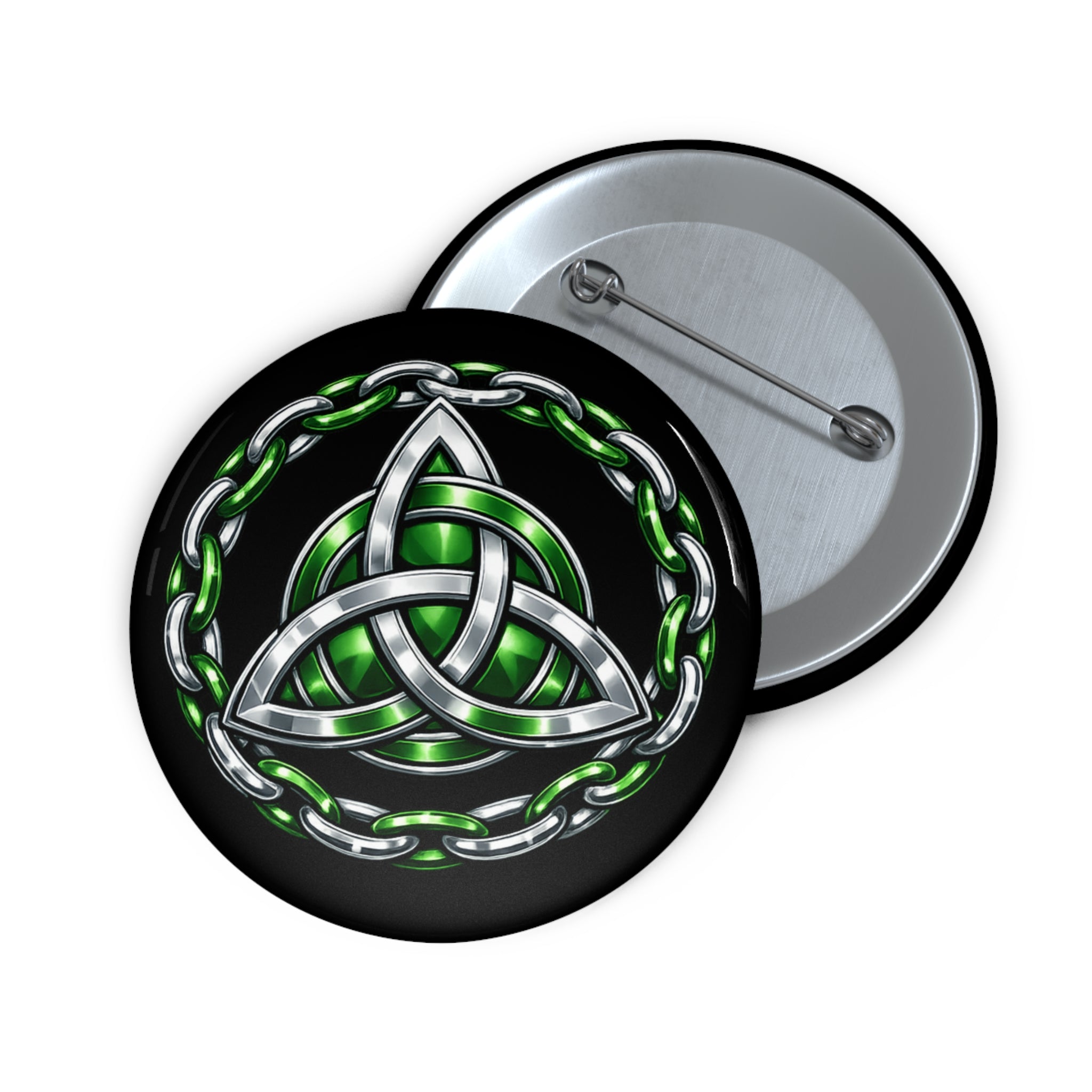 Celtic Trinity Knot Pin Button — Green Chain Pagan Paganism Lapel Badge