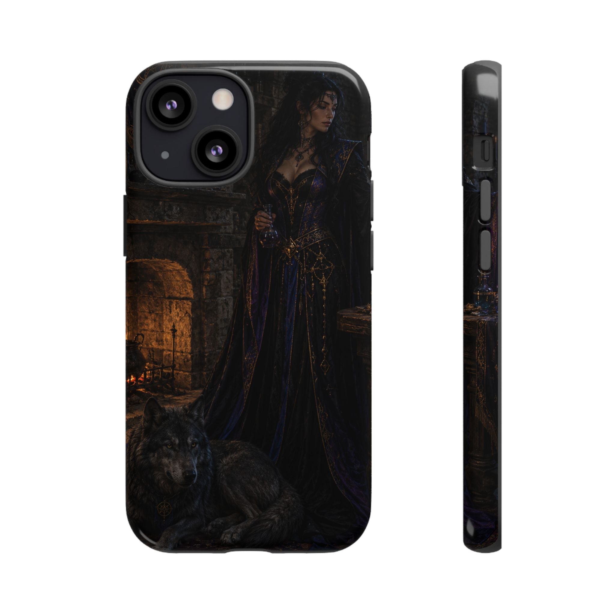 Gothic Witch Phone Case — Dark Fantasy Wolf & Fireplace Tough Case