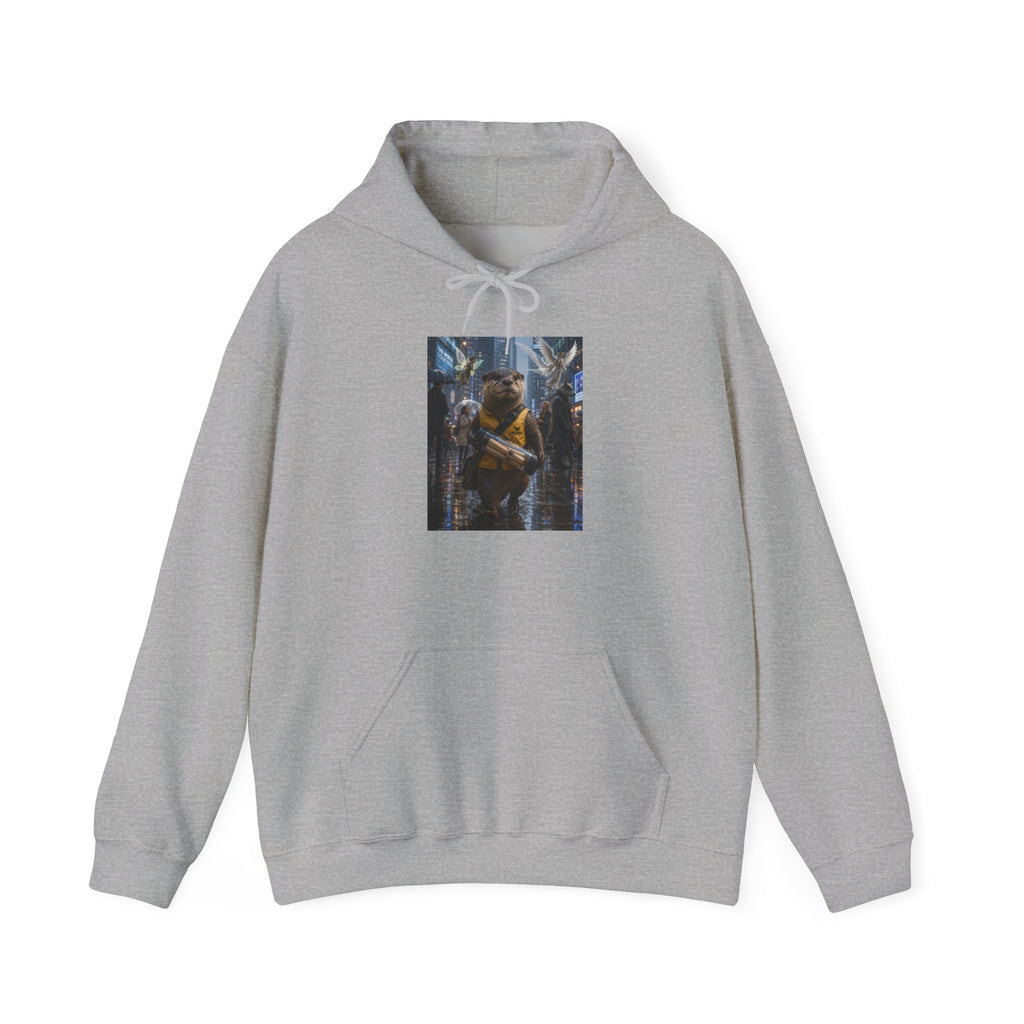 Messenger Otter Hoodie — Urban Wildlife Graphic Sweatshirt