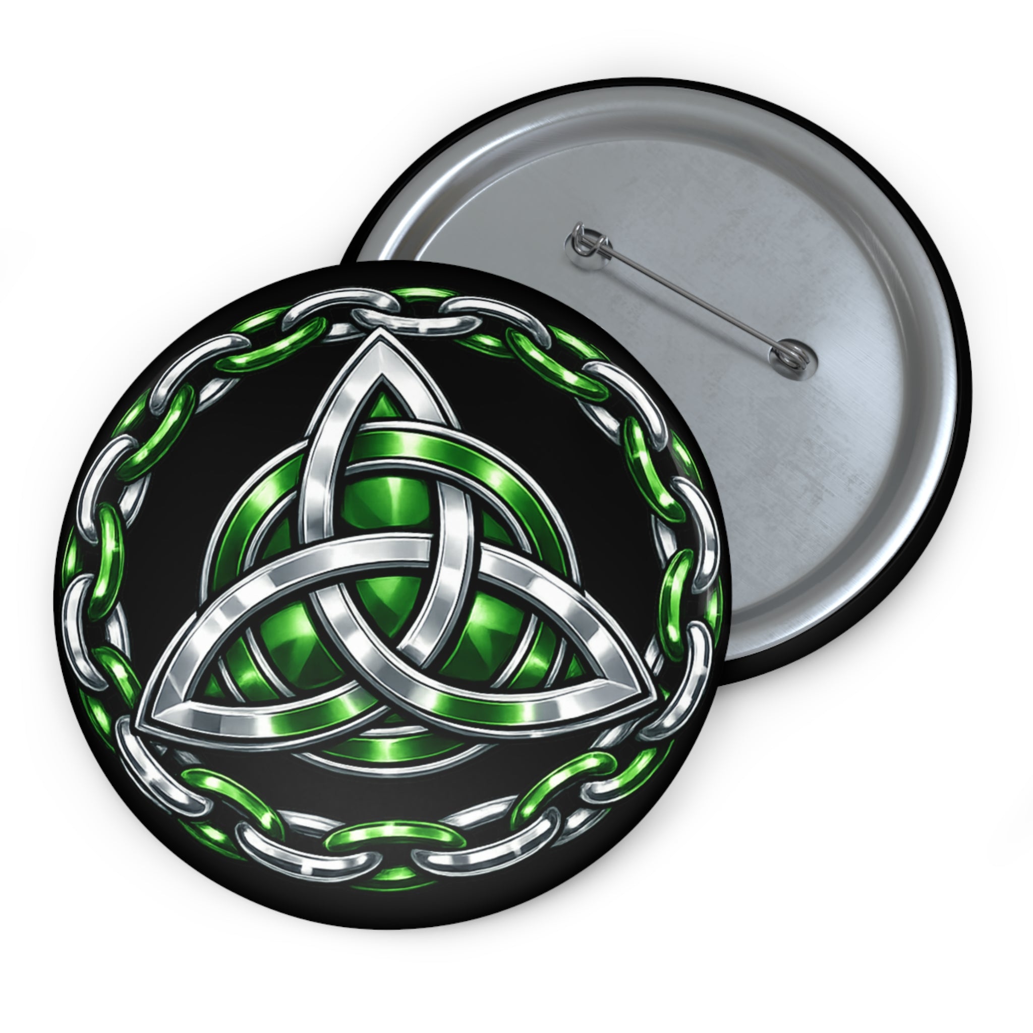 Celtic Trinity Knot Pin Button — Green Chain Pagan Paganism Lapel Badge
