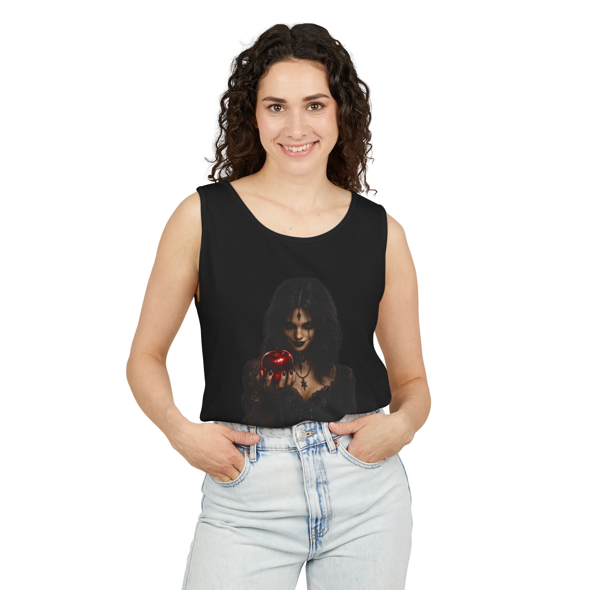 Dark Gothic Woman with Red Apple Tank Top