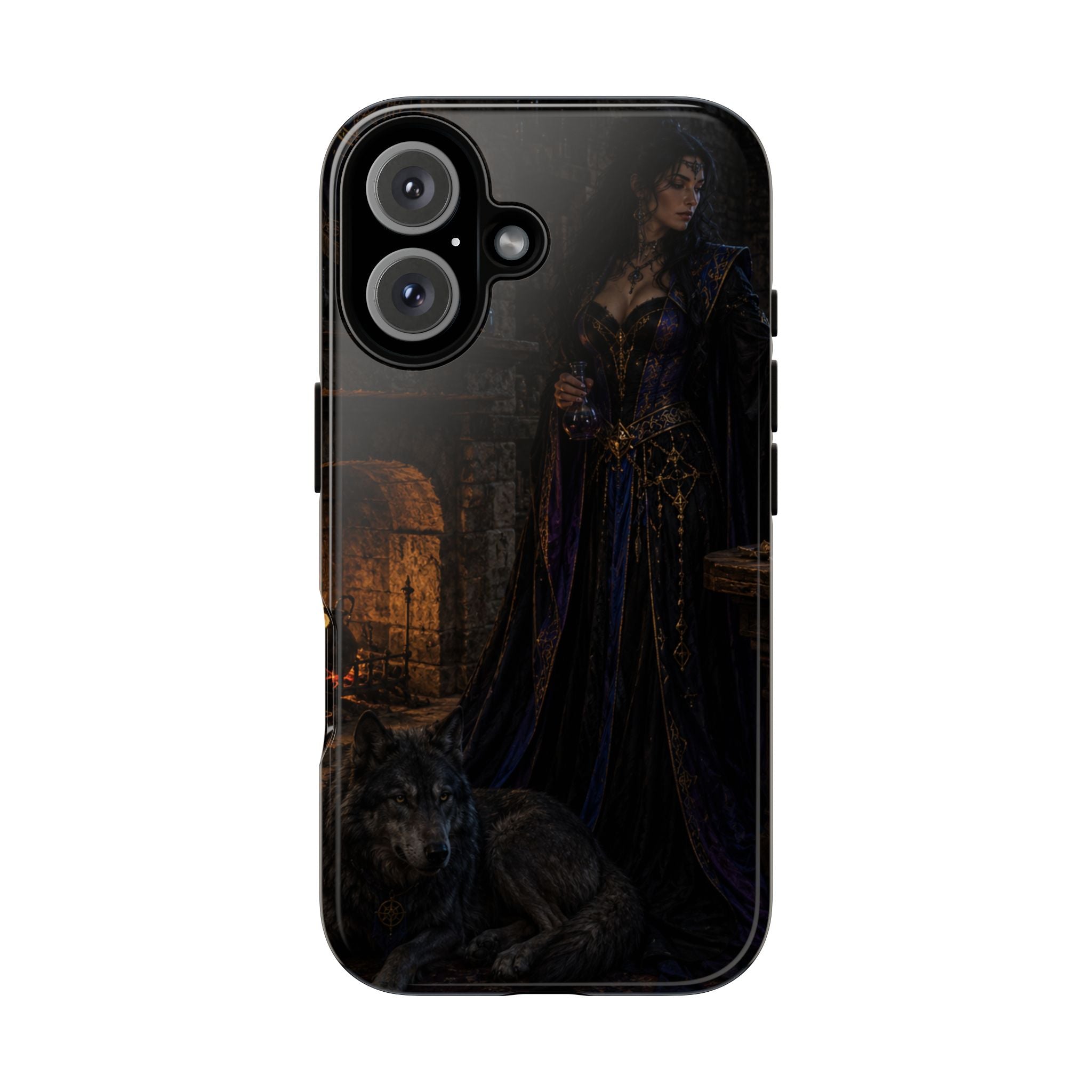 Gothic Witch Phone Case — Dark Fantasy Wolf & Fireplace Tough Case