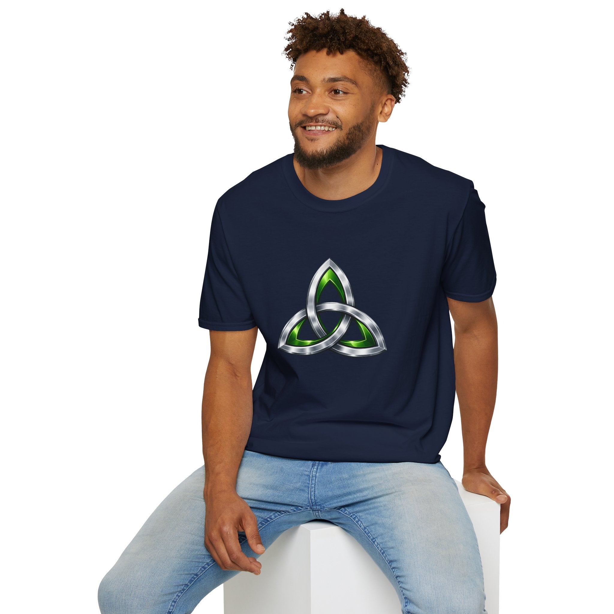 Celtic Trinity Knot T-Shirt — Metallic Green Triquetra Design