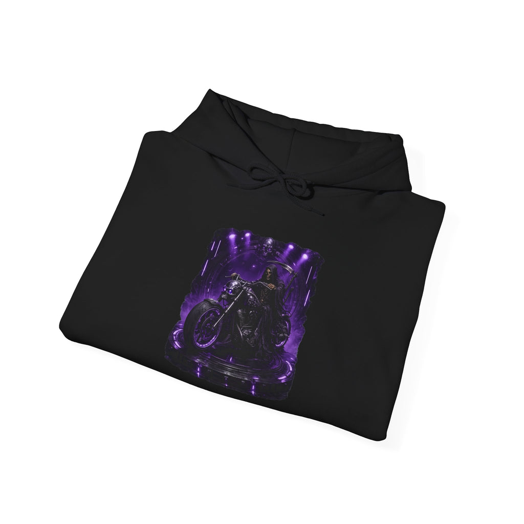 Premium Dark Rider Crew Hoodie — Purple Skull Motorcycle Biker Pullover