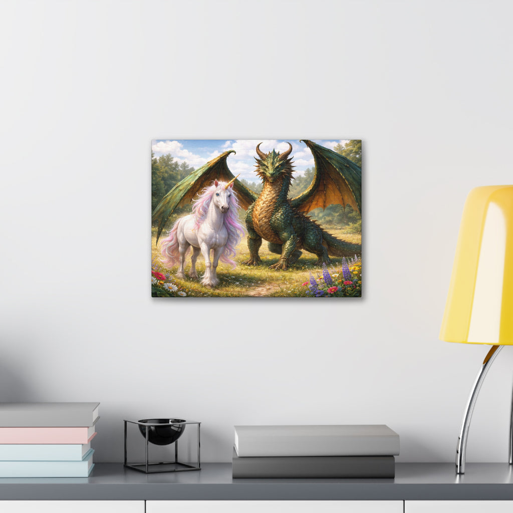 Dragon and Unicorn Canvas Wall Art — Fantasy Creature Print for Nursery, Kids’ Room & Fantasy Decor