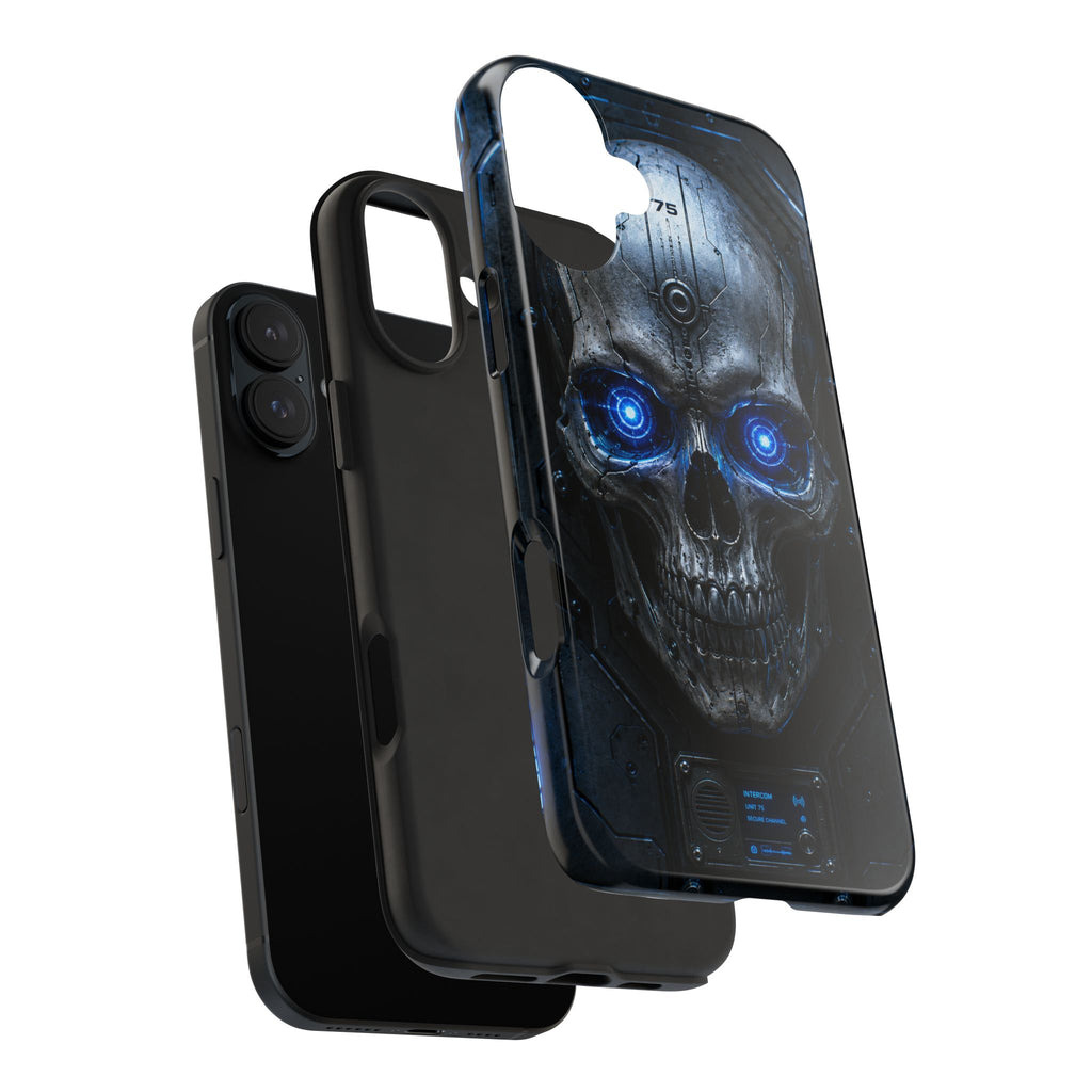 Cyber Skull Tough Phone Case — Blue LED Scary Robot Skull iPhone Case