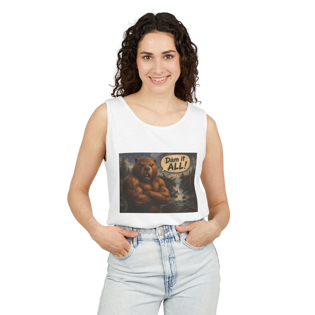 Big Beaver Graphic Tank Top — 'Dam It, All!' Vintage Wilderness Humor