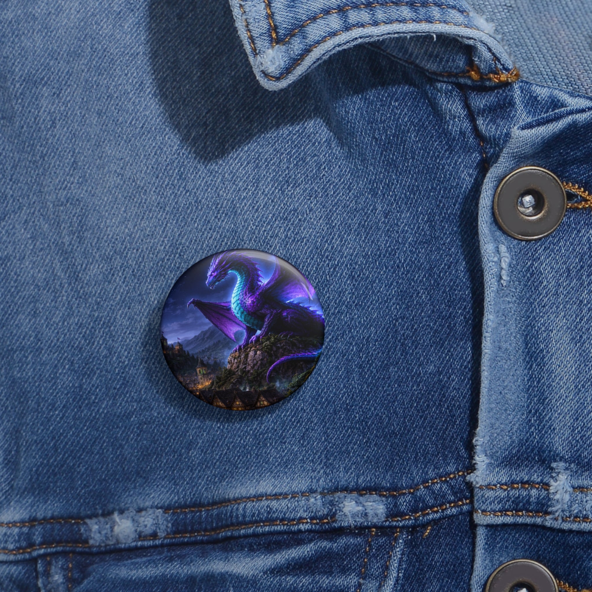 Dragon Night Pin Button — Fantasy Purple Dragon Guard Enamel Style Pin button
