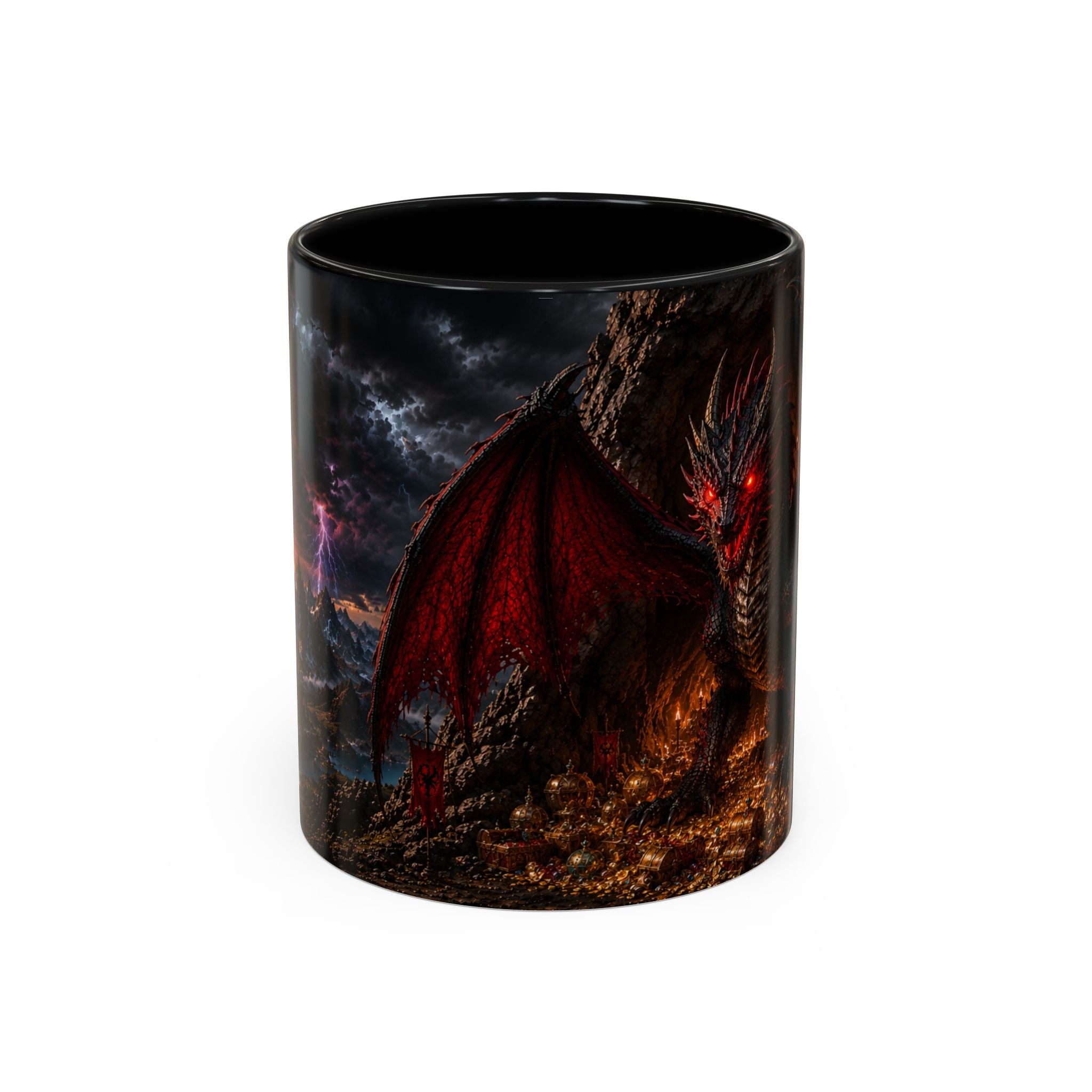 Dragon Coffee Mug — Dark Fantasy Red-Eyed Dragon Accent Mug (11/15oz)
