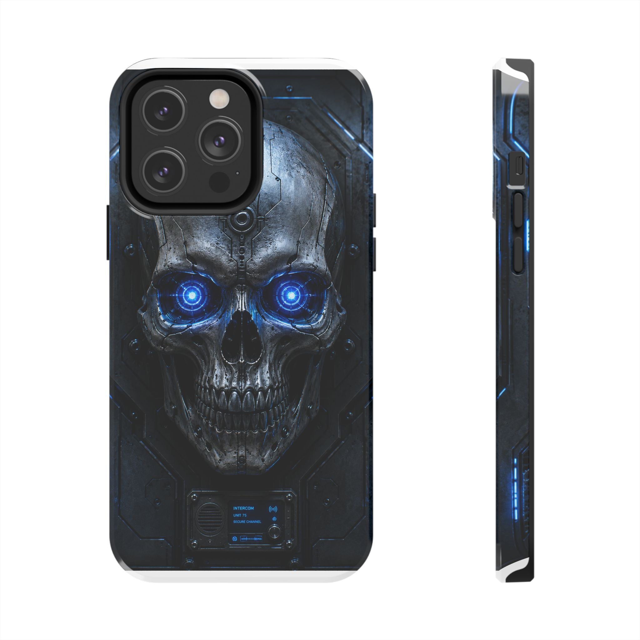 Cyber Skull Tough Phone Case — Blue LED Scary Robot Skull iPhone Case