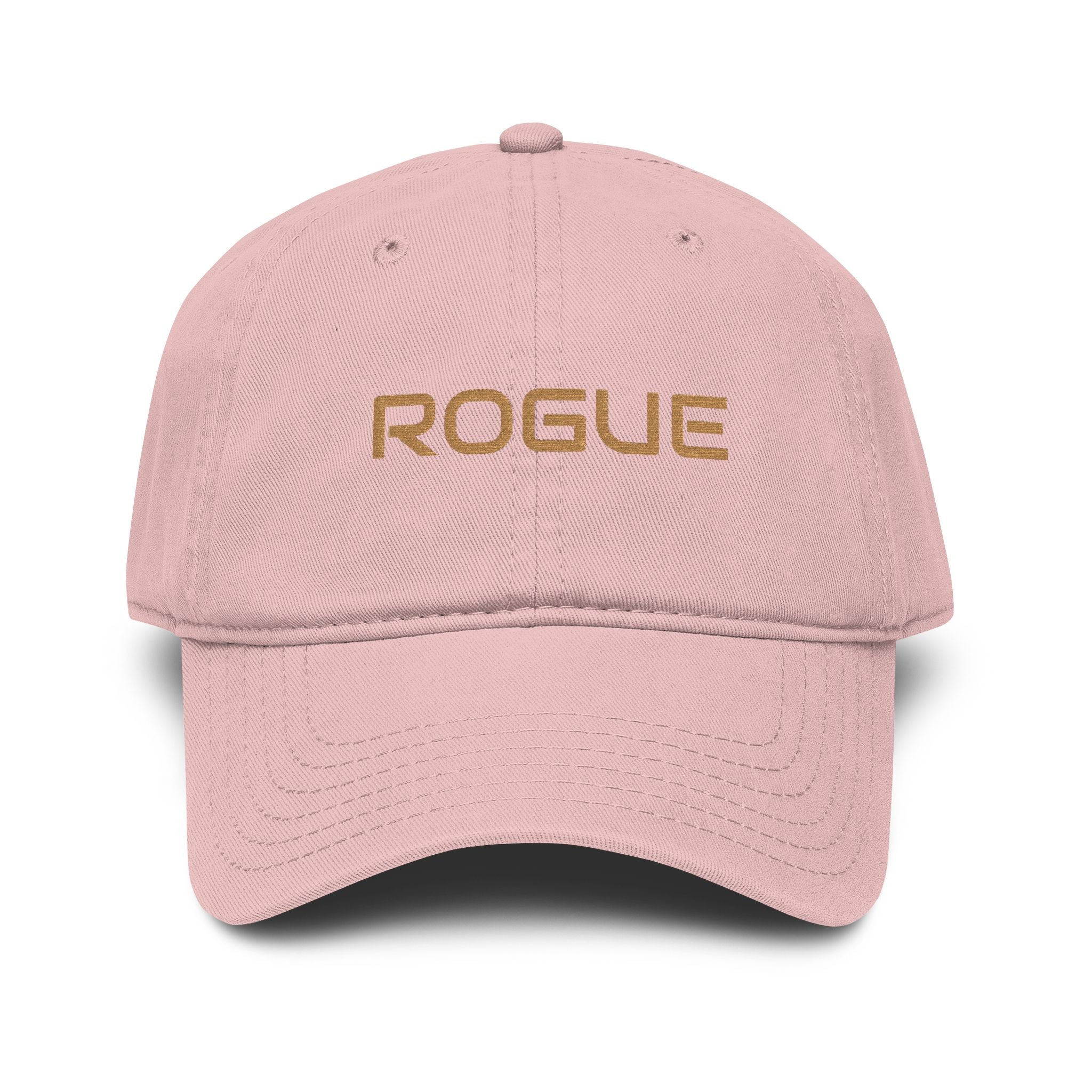 Rogue Embroidered Washed Baseball Cap — Vintage Gray Dad Hat with Gold Stitching