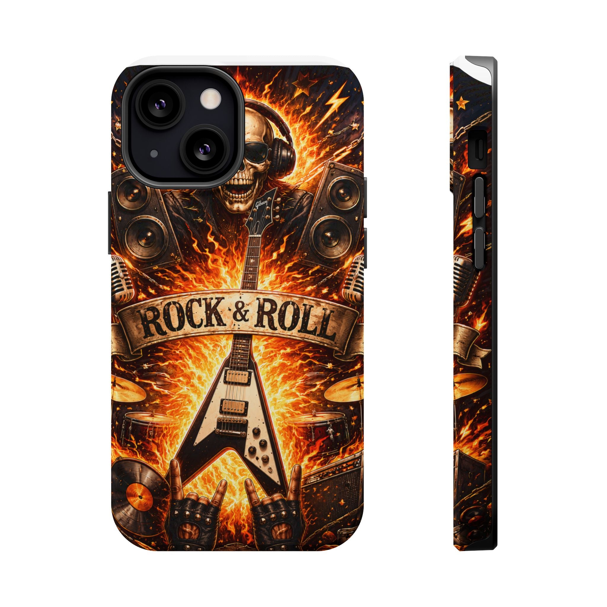 Rock & Roll Skull Guitar Phone Case — Magnetic Impact-Resistant