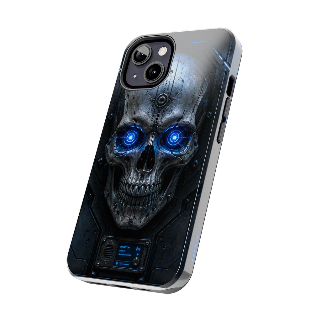 Cyber Skull Tough Phone Case — Blue LED Scary Robot Skull iPhone Case